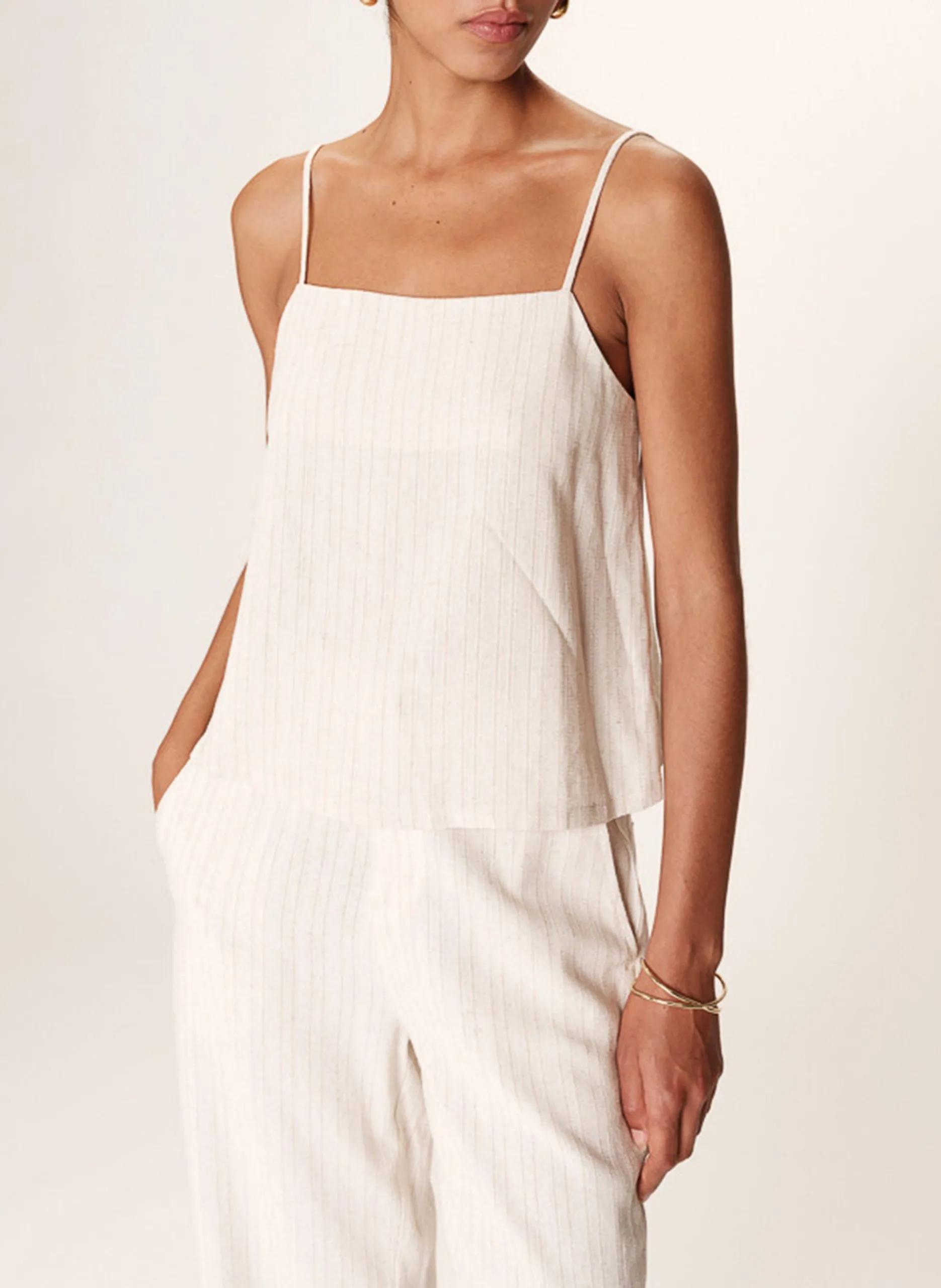 Débardeur col carré en coton mélangé Beige RONDINI