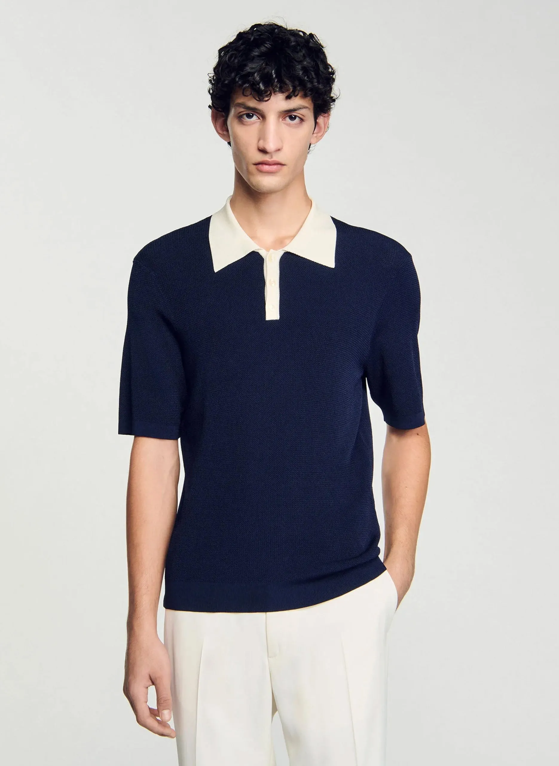 Pull droit col polo Bleu