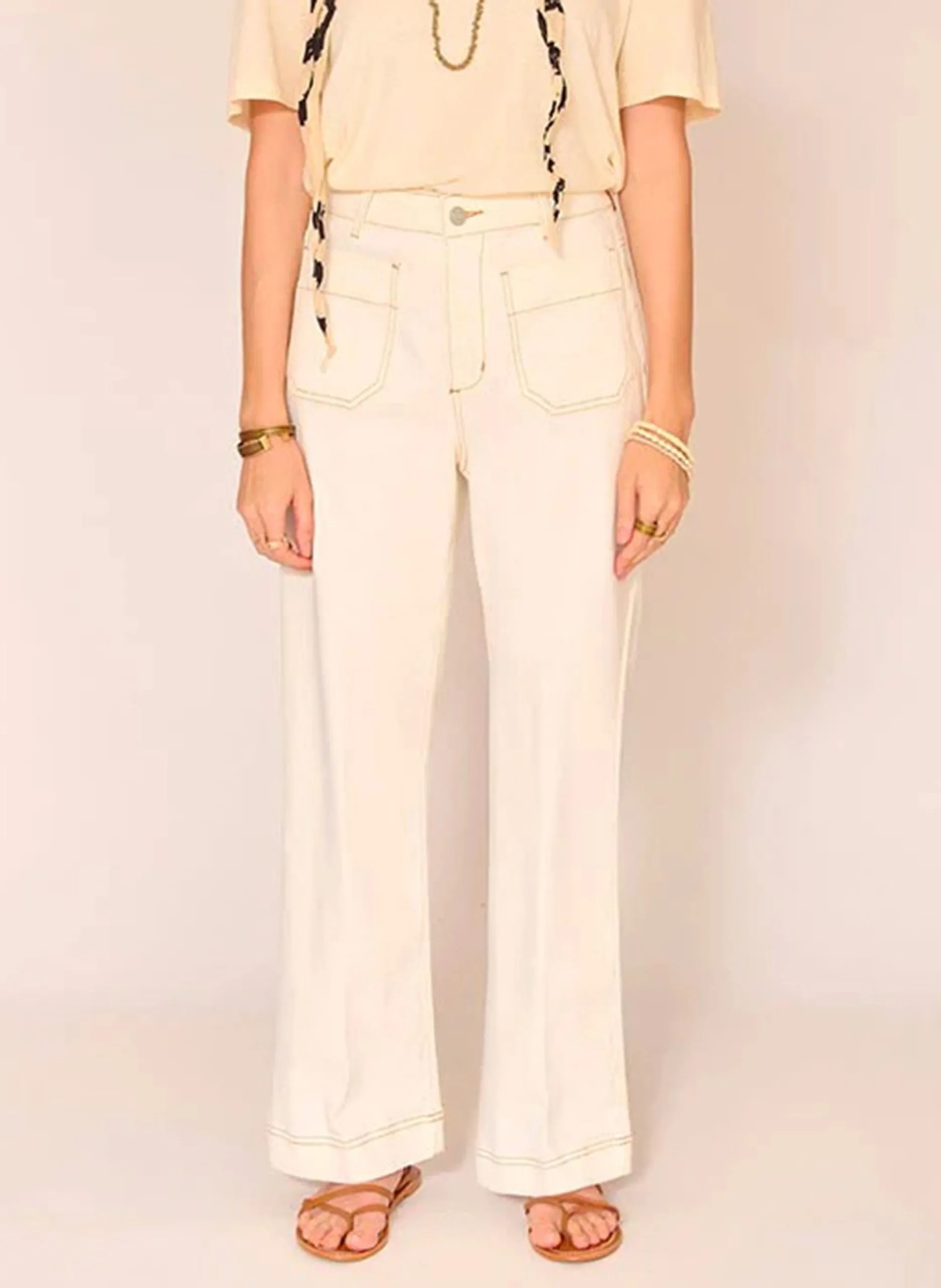 Jean large en coton mélangé Beige THE FRIDA