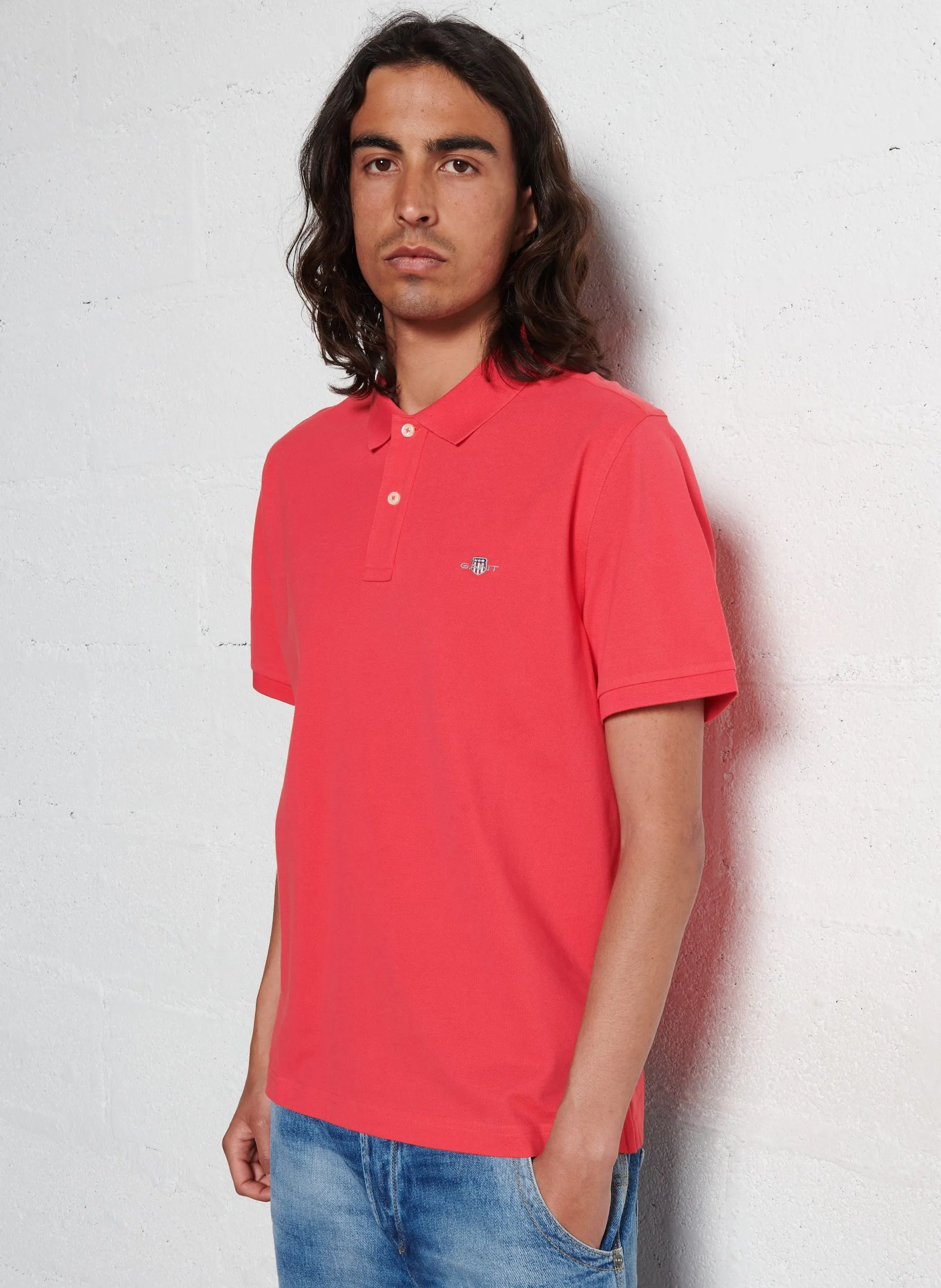 Polo col classique droit en coton Rouge