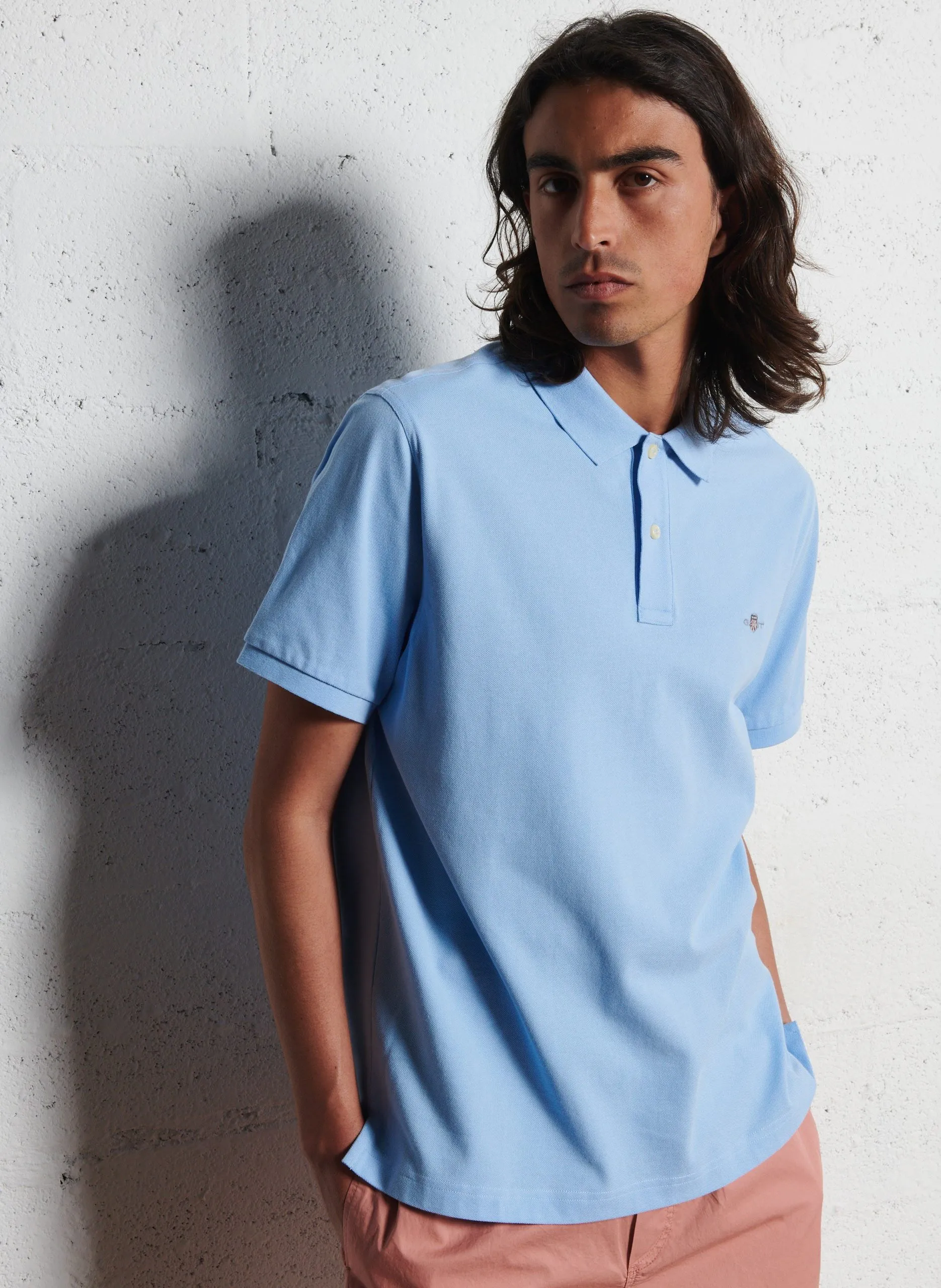 Polo col classique droit en coton Bleu