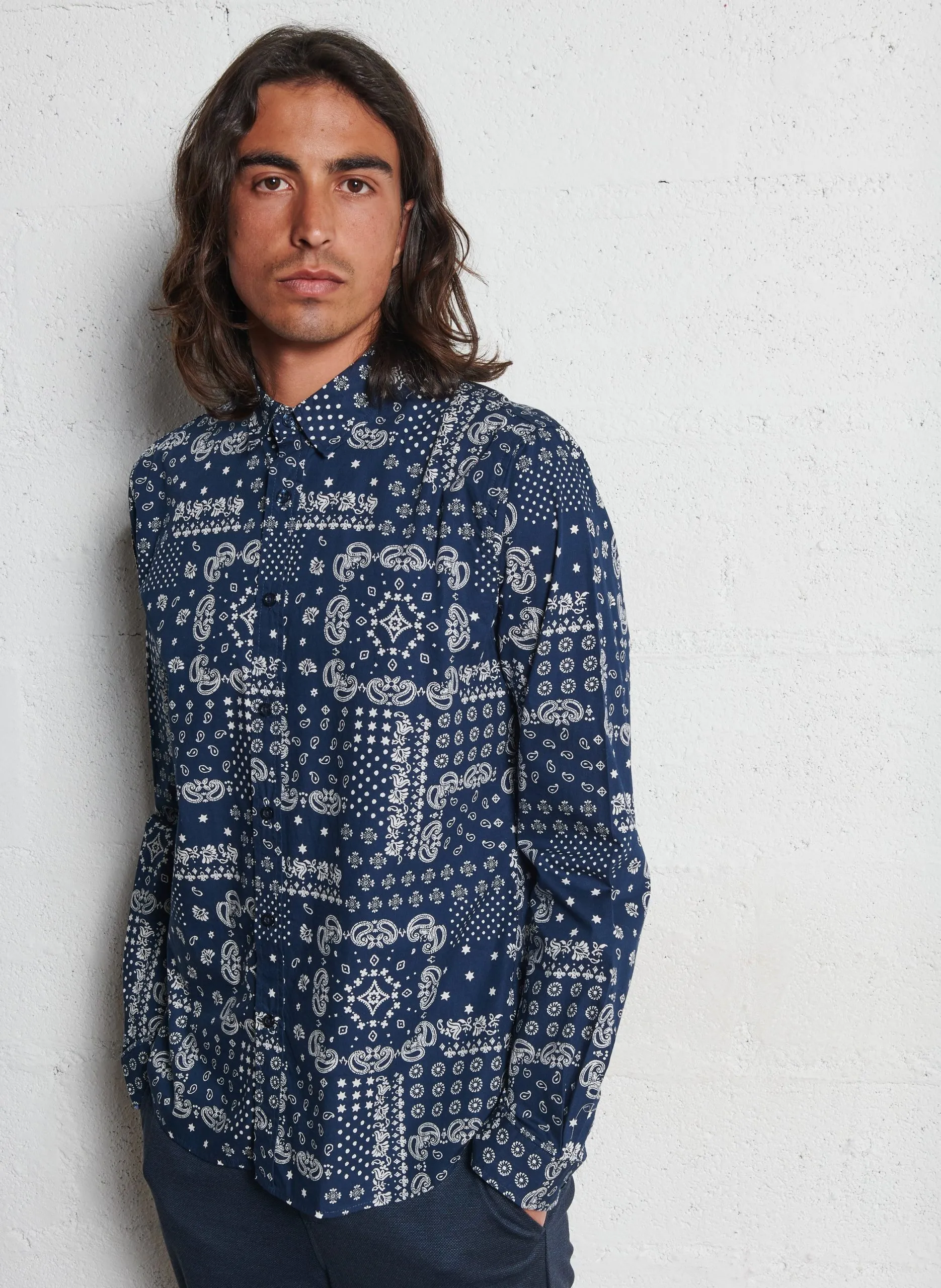 Chemise droite col classique en coton Bleu CREDO