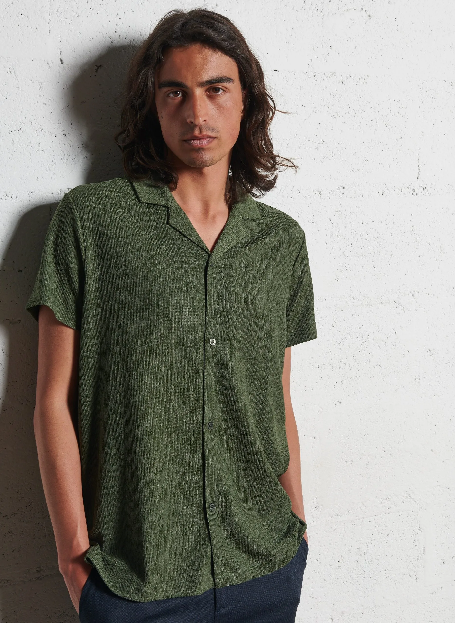 Chemise regular col cubain Vert VELAB