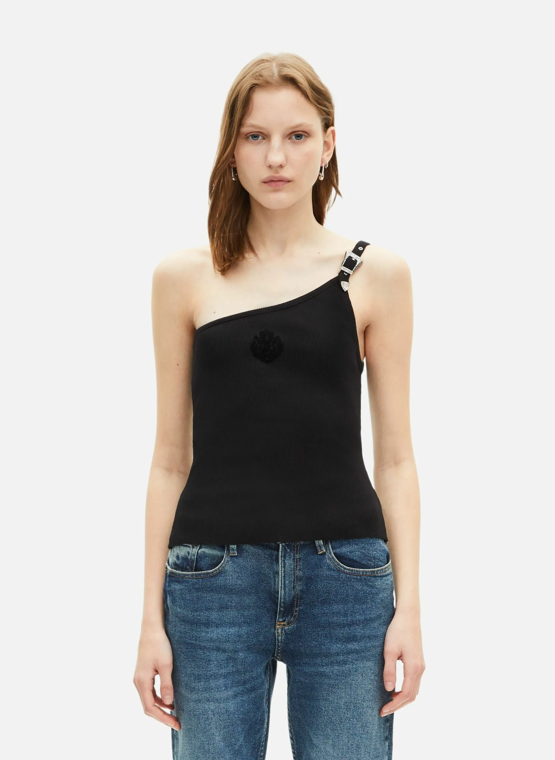 Débardeur asymétrique côtelé Noir