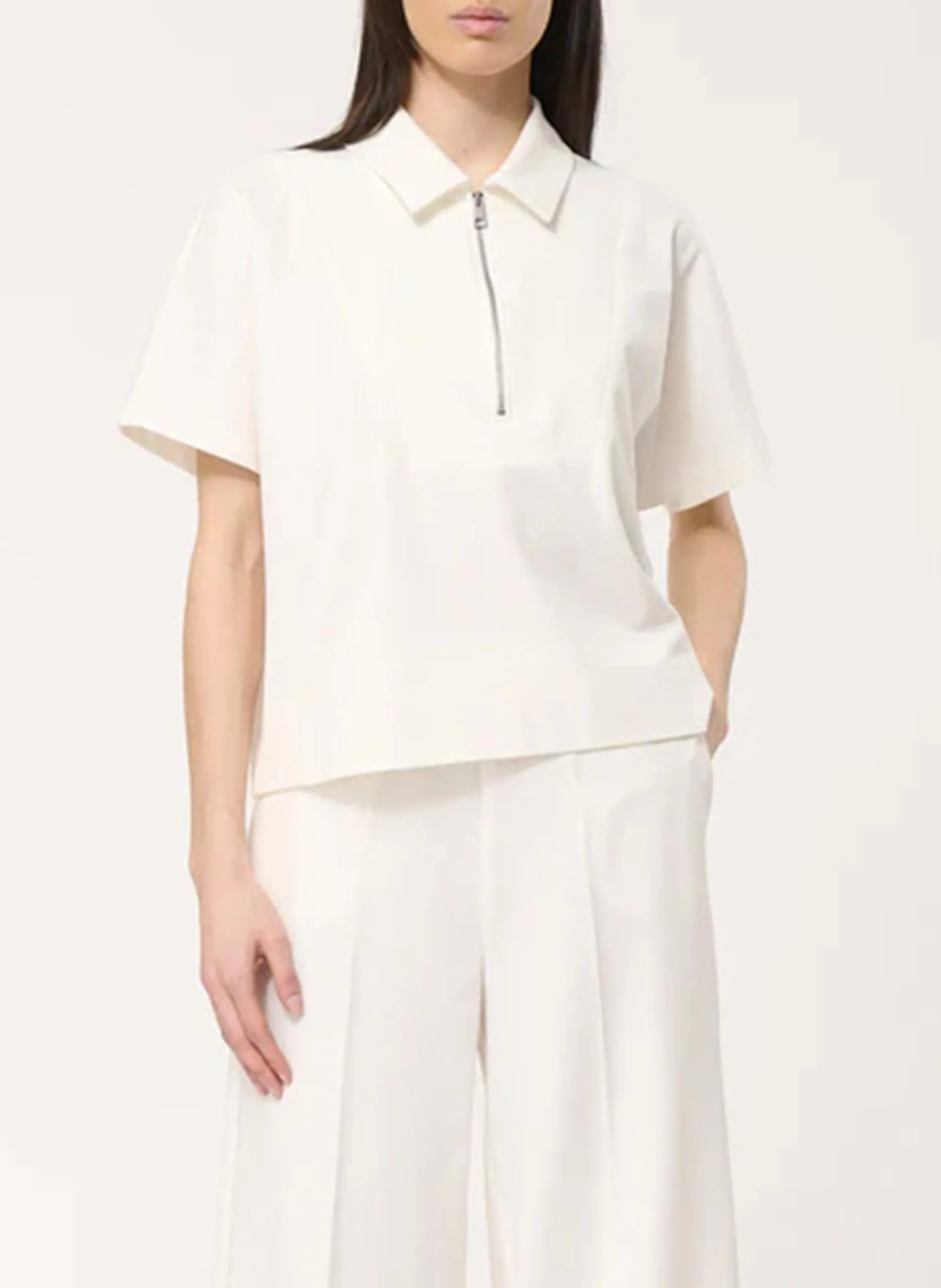 Top manches courtes à col zippé Blanc