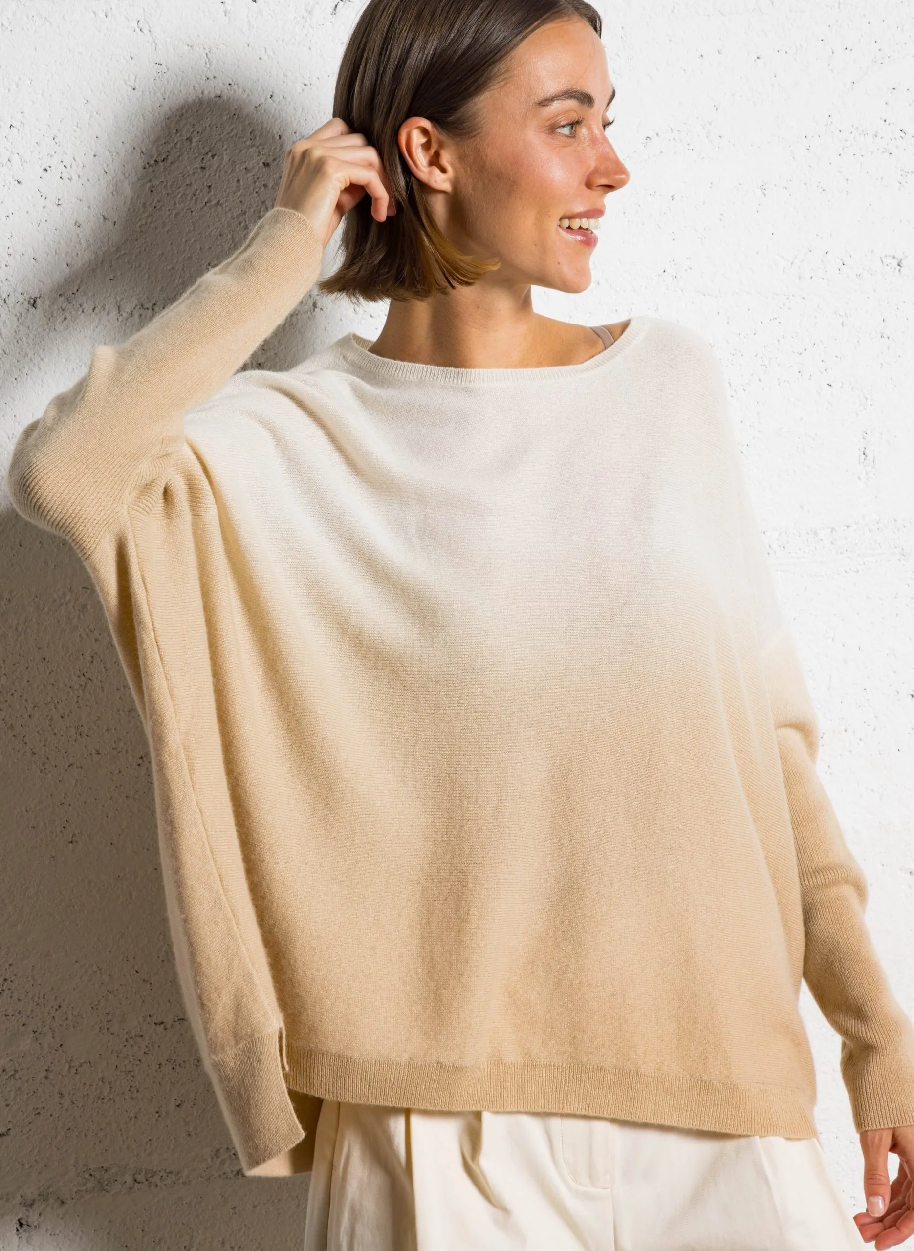 Pull oversize en cachemire imprimé Beige JESSY DYE
