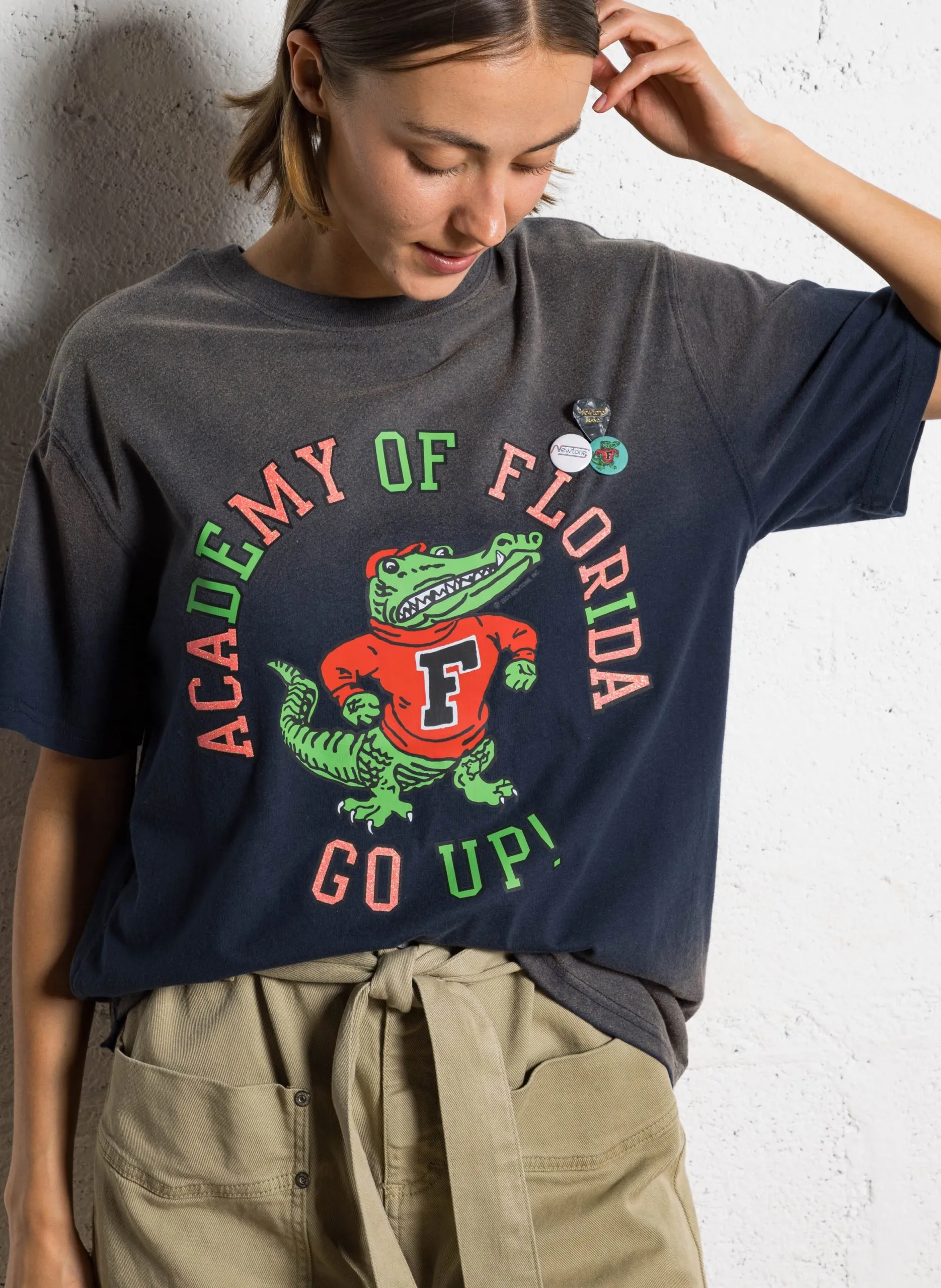 Tee-shirt col rond en coton Bleu GO UP