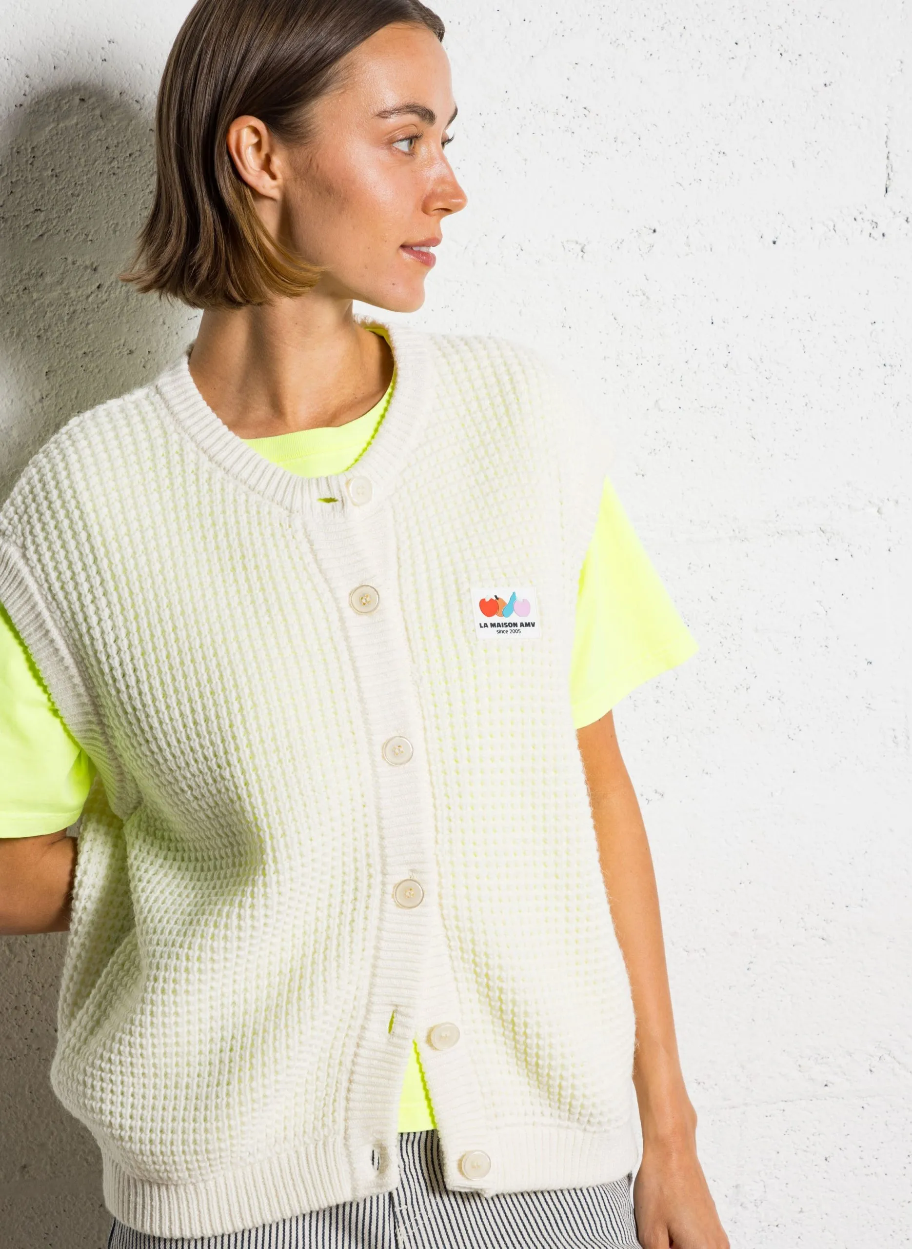 Gilet sans manches en maille Beige CRASHWAY