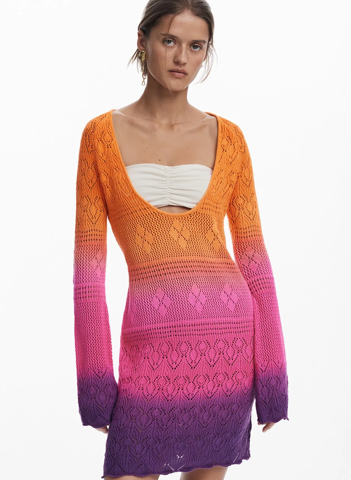 Robe courte col rond en coton Orange