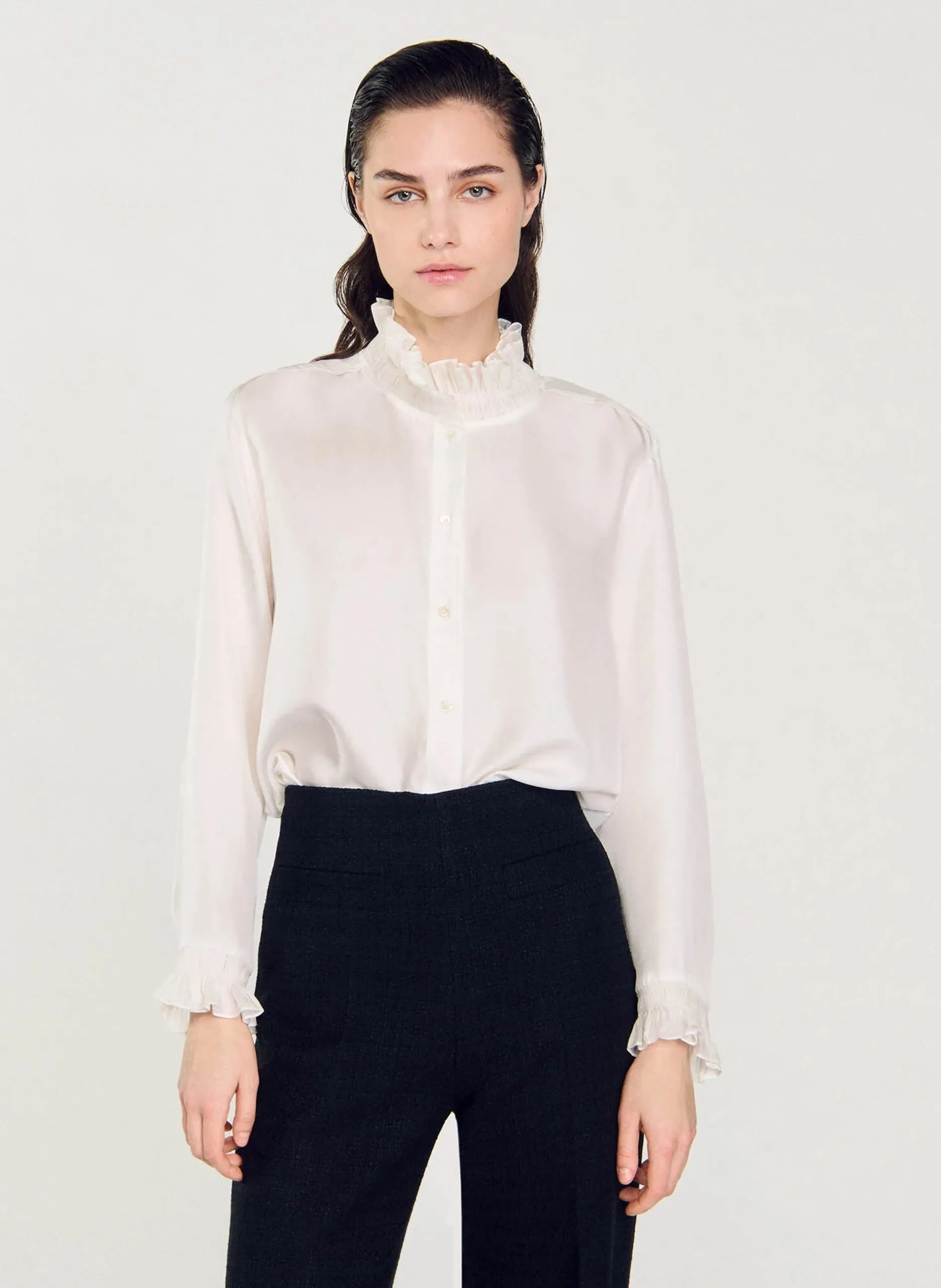 Chemise col victorien en soie Blanc