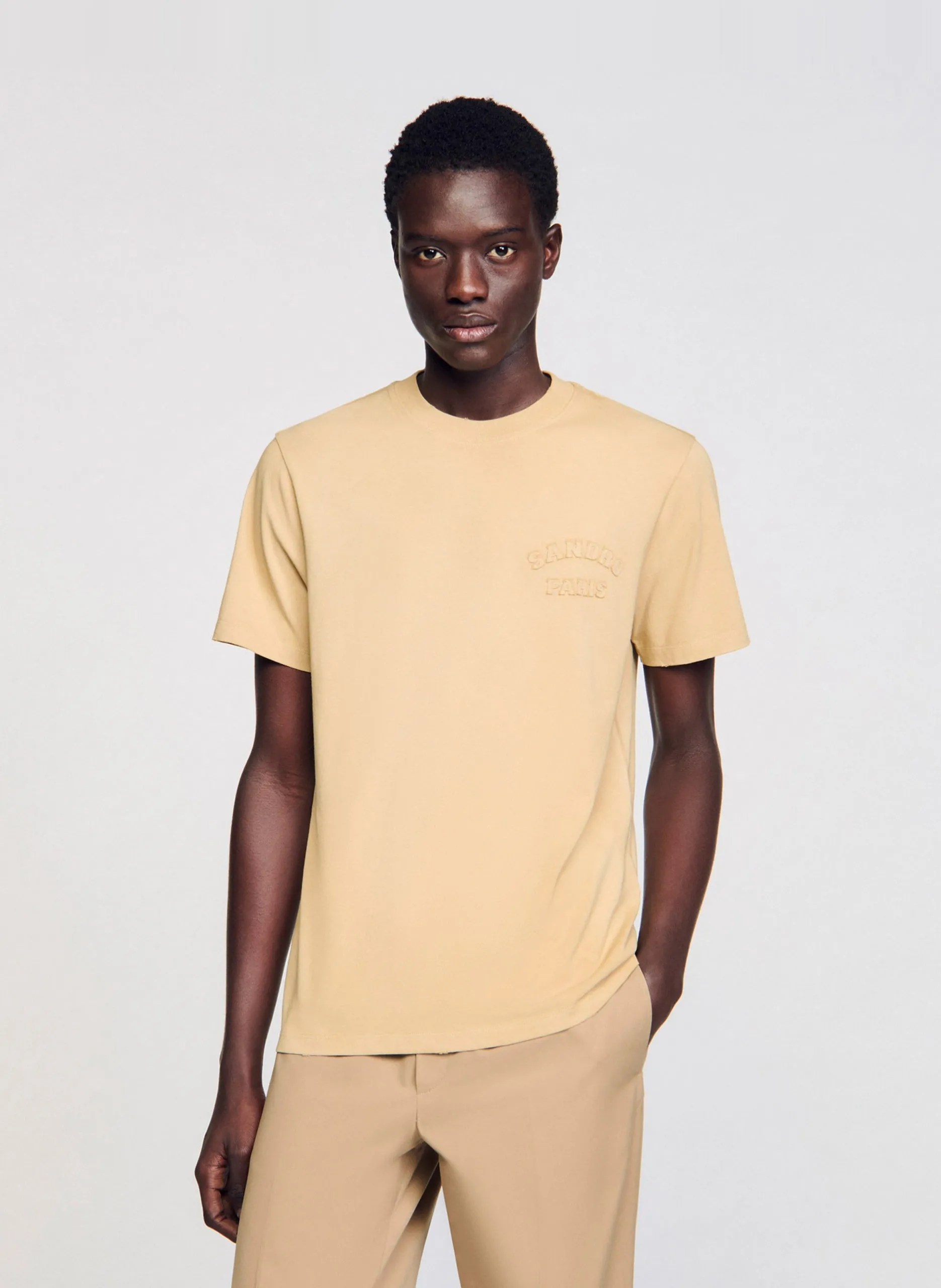 Tee-shirt droit délavé à logo Beige