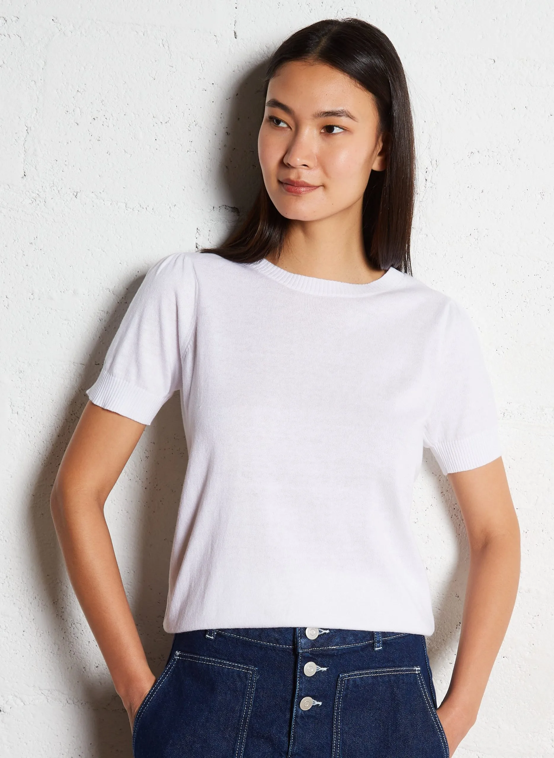 Pull col rond en coton mélangé Blanc MANYA