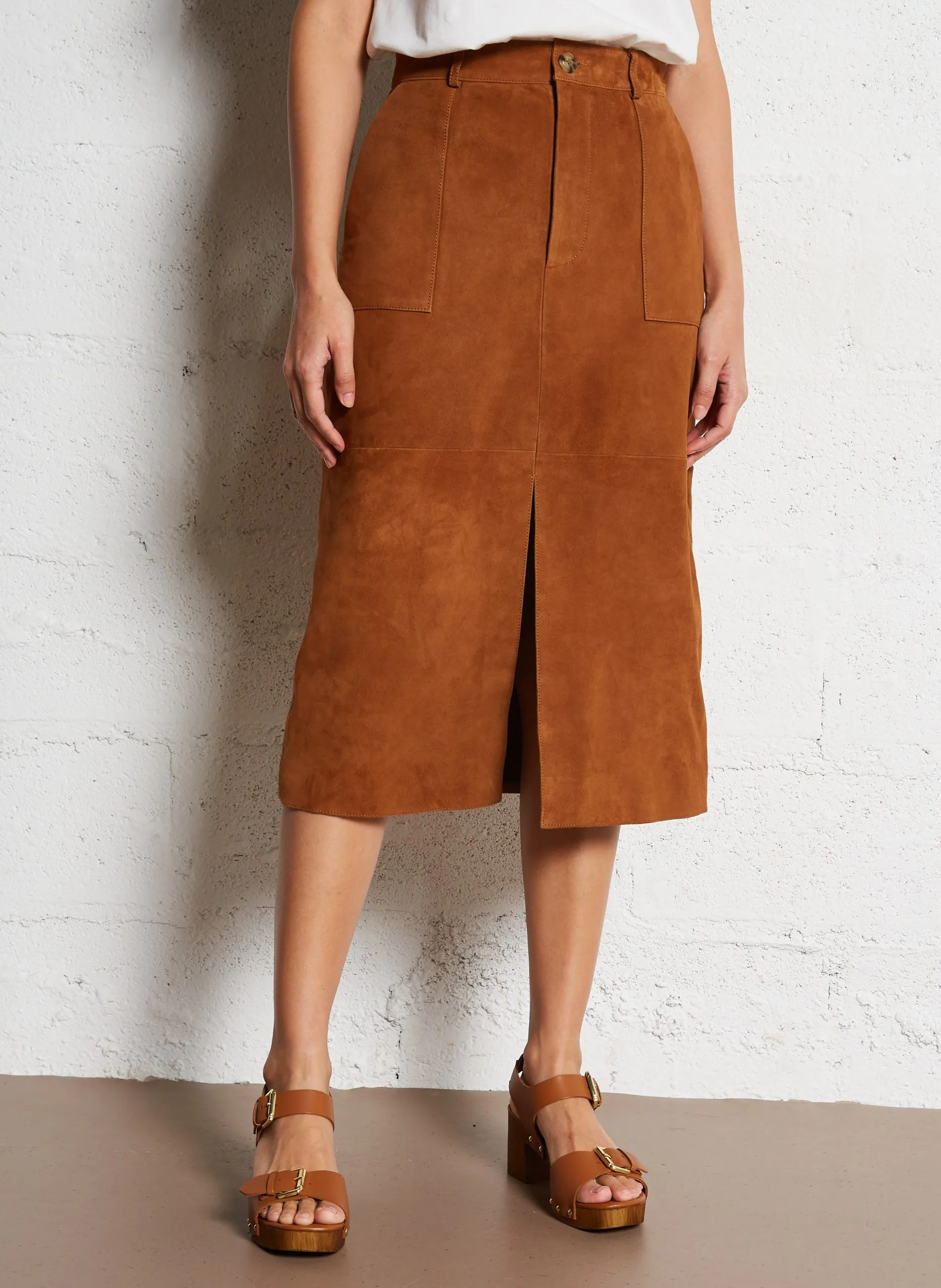 Jupe crayon en cuir Marron FELICIA