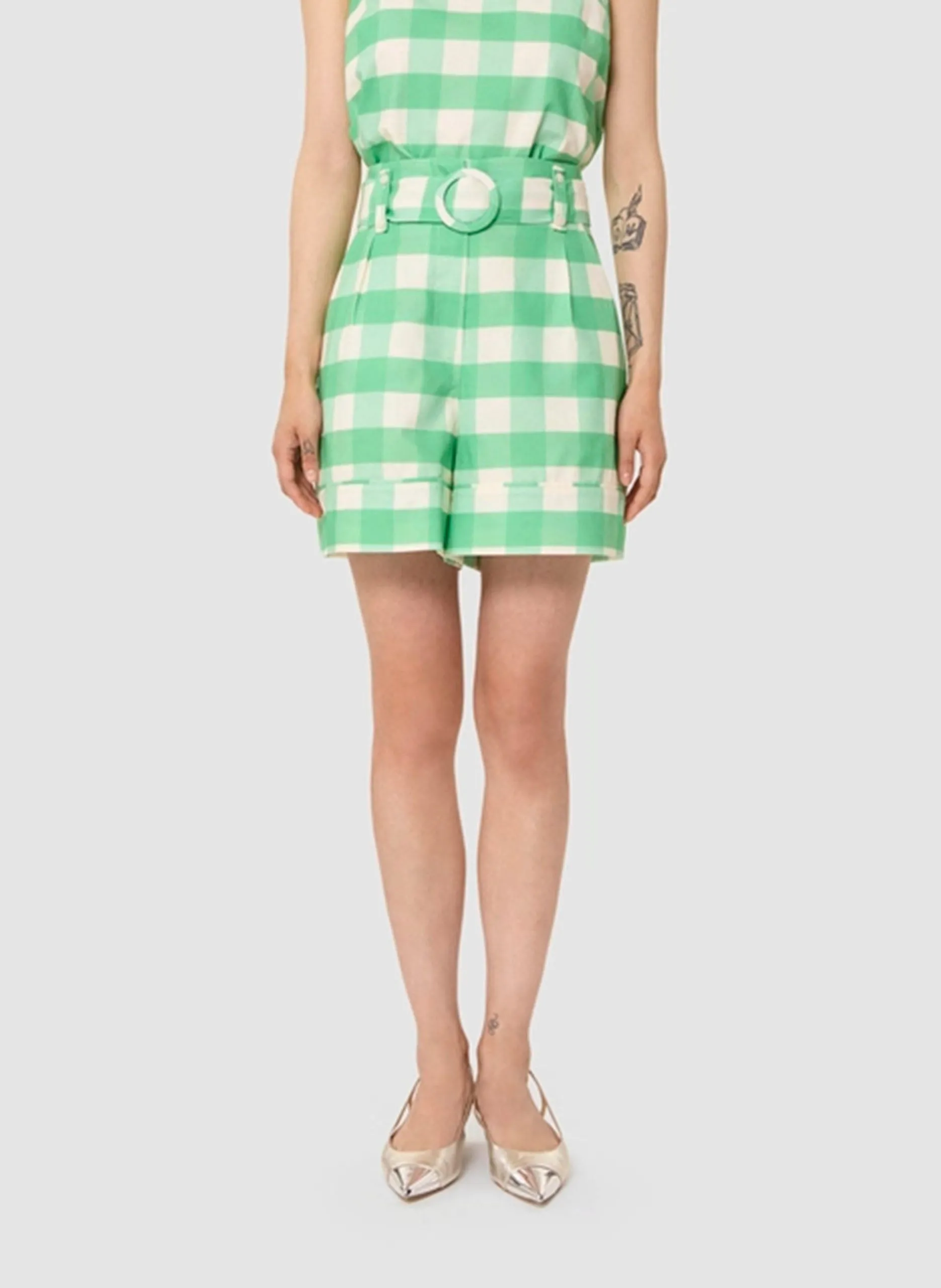 Short large en lin mélangé Vert SHELBY