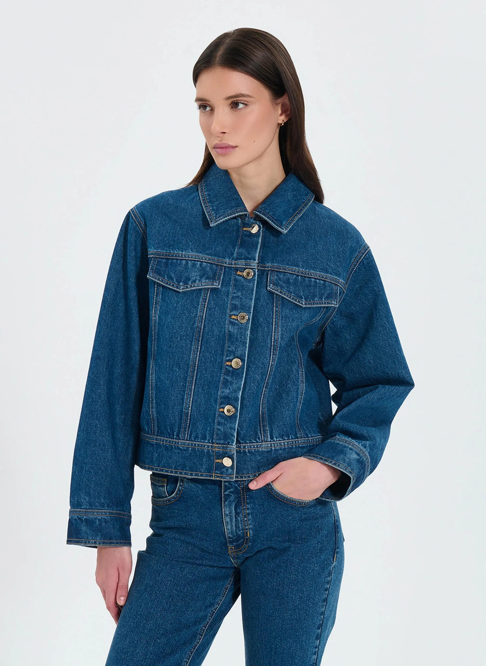 Veste courte boutonnée en jean Bleu MONGE