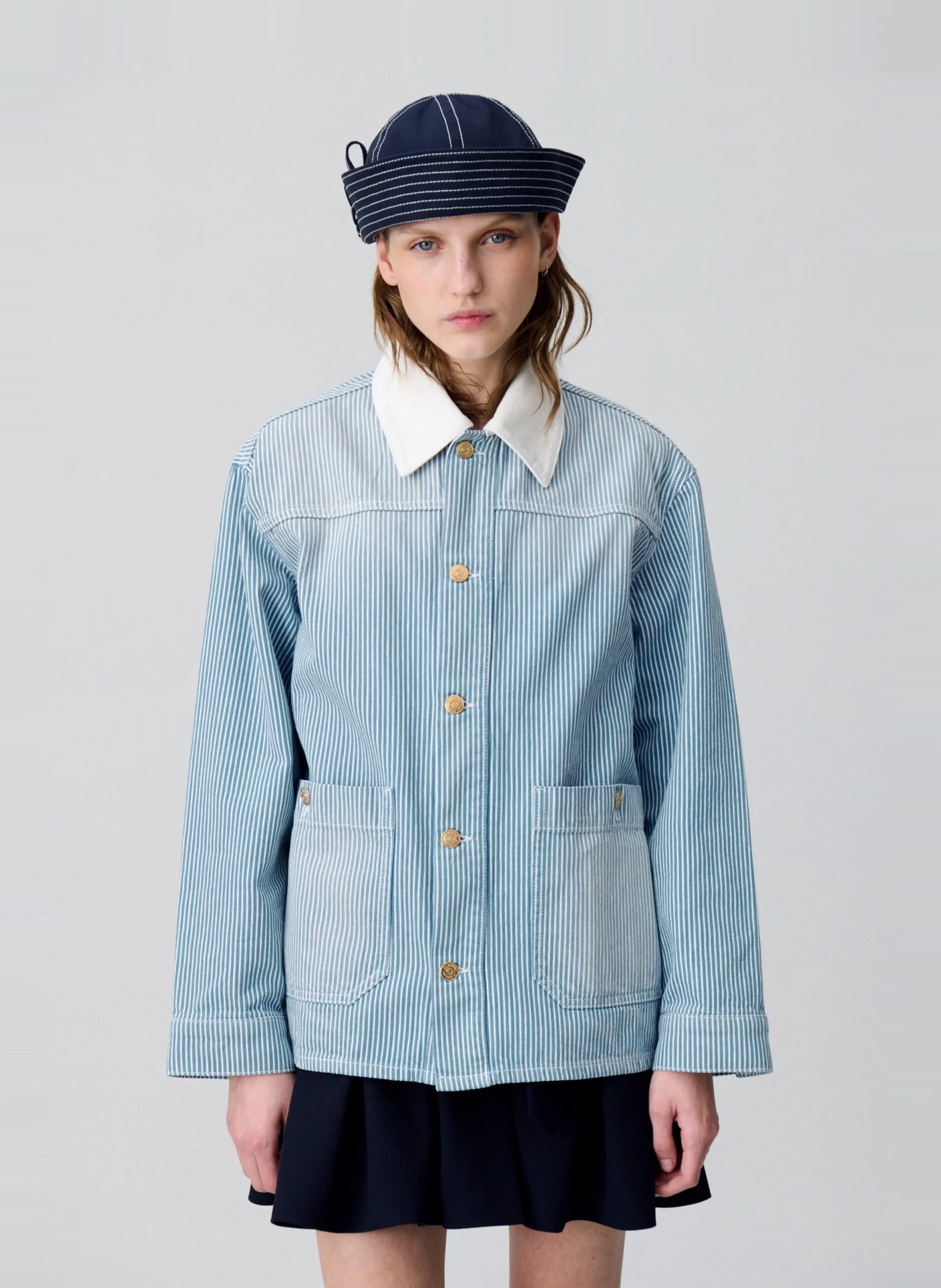 Veste col classique rayée en coton Multicolore