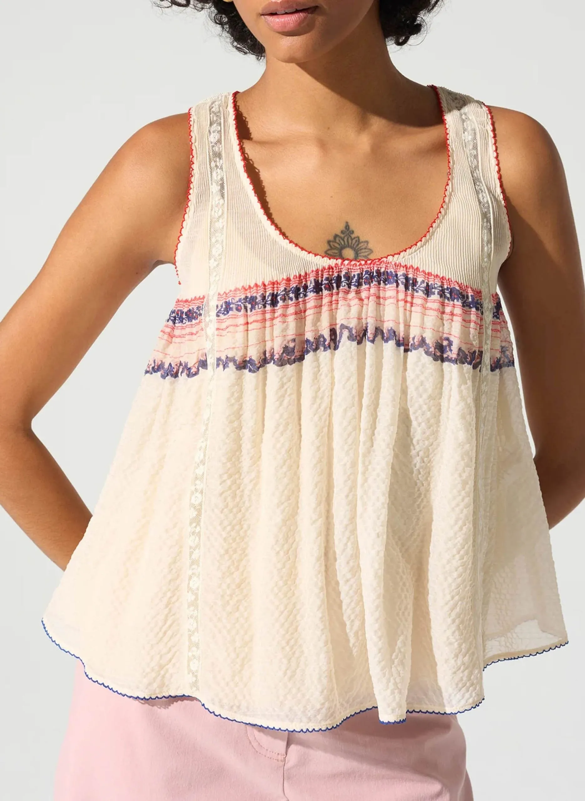 Top col rond imprimé Blanc