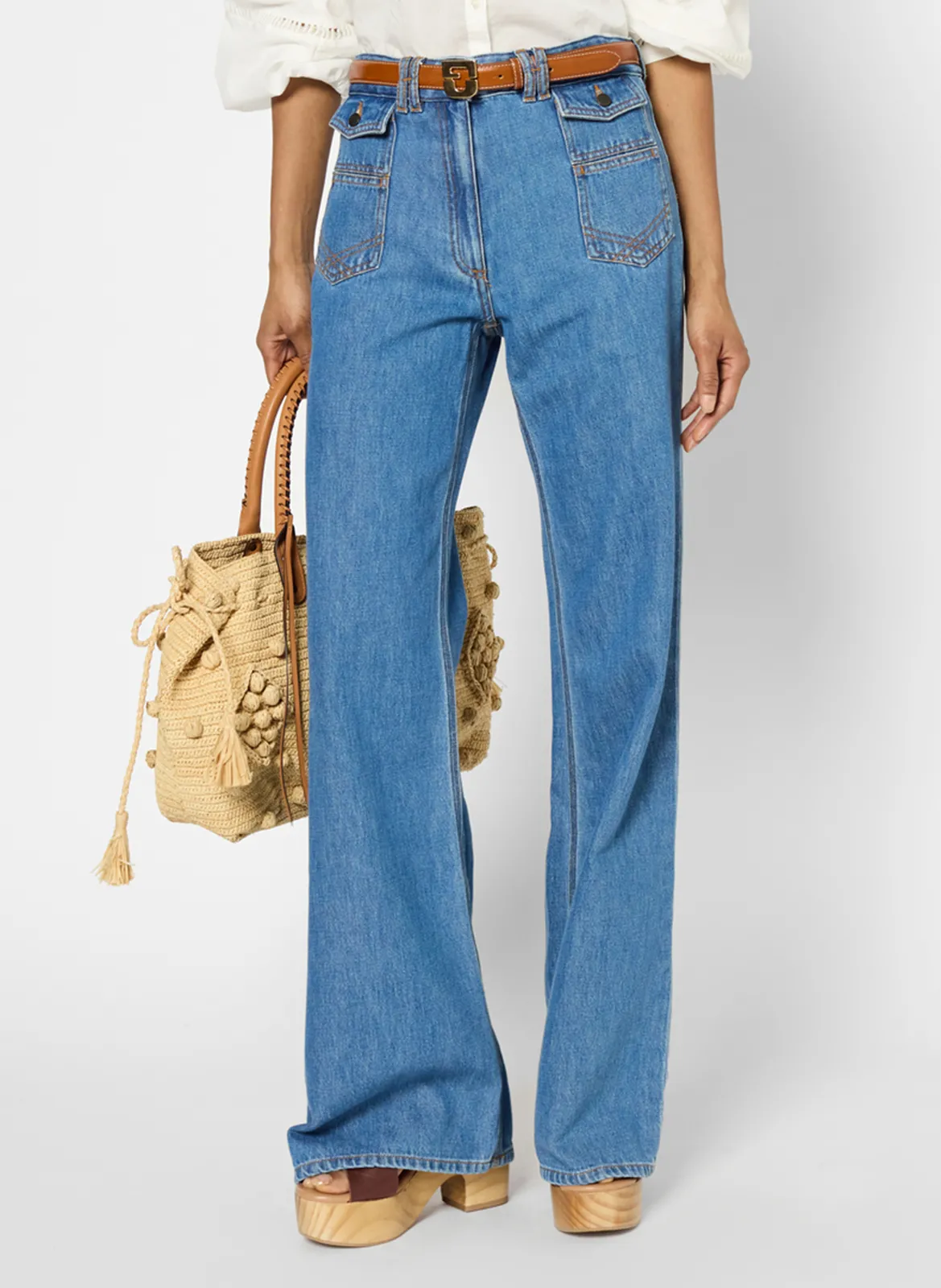 Jean flare taille haute Bleu