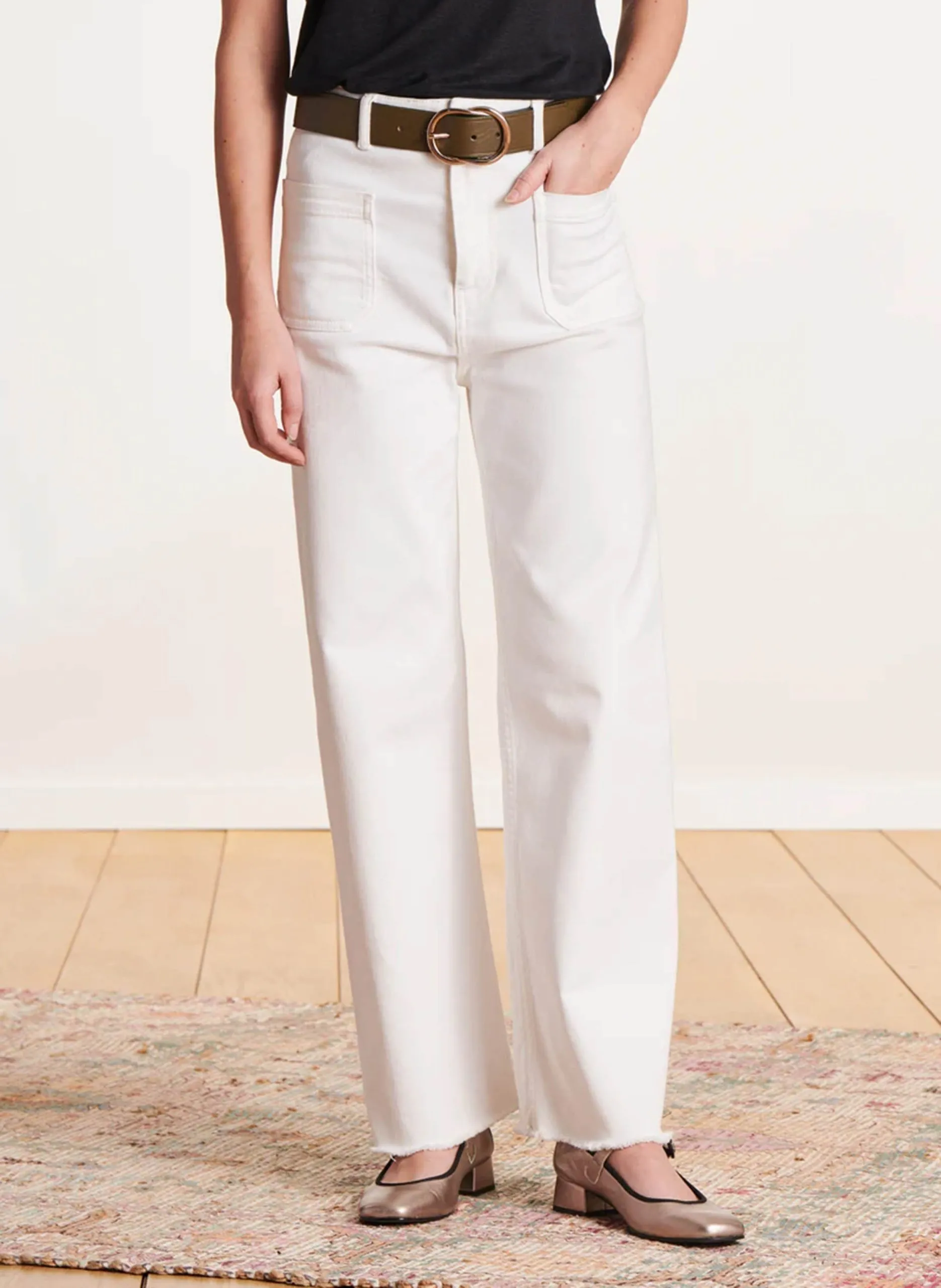 Jean boot-cut taille haute en coton bio Blanc