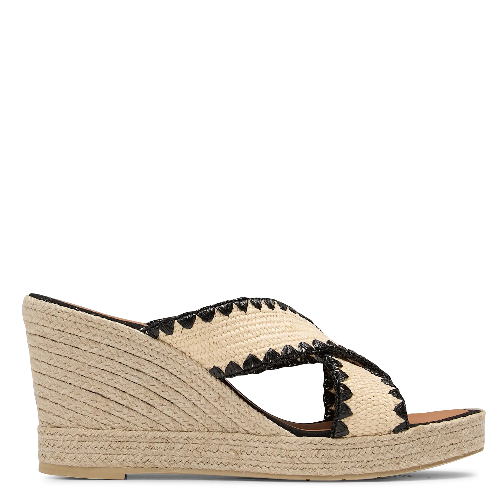 Mules compensées à larges brides raphia Beige CANARIA