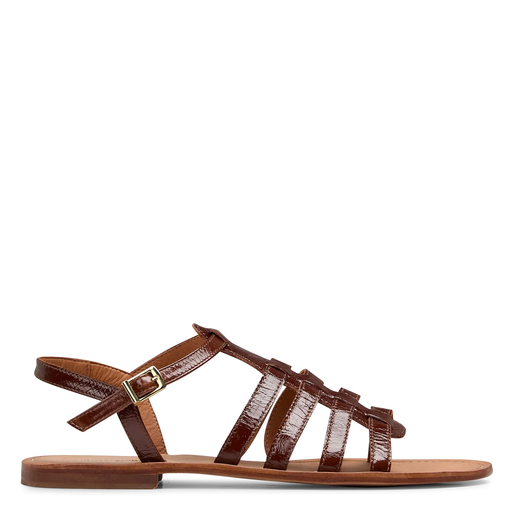 Sandales plates en cuir vernis Marron FELIPE