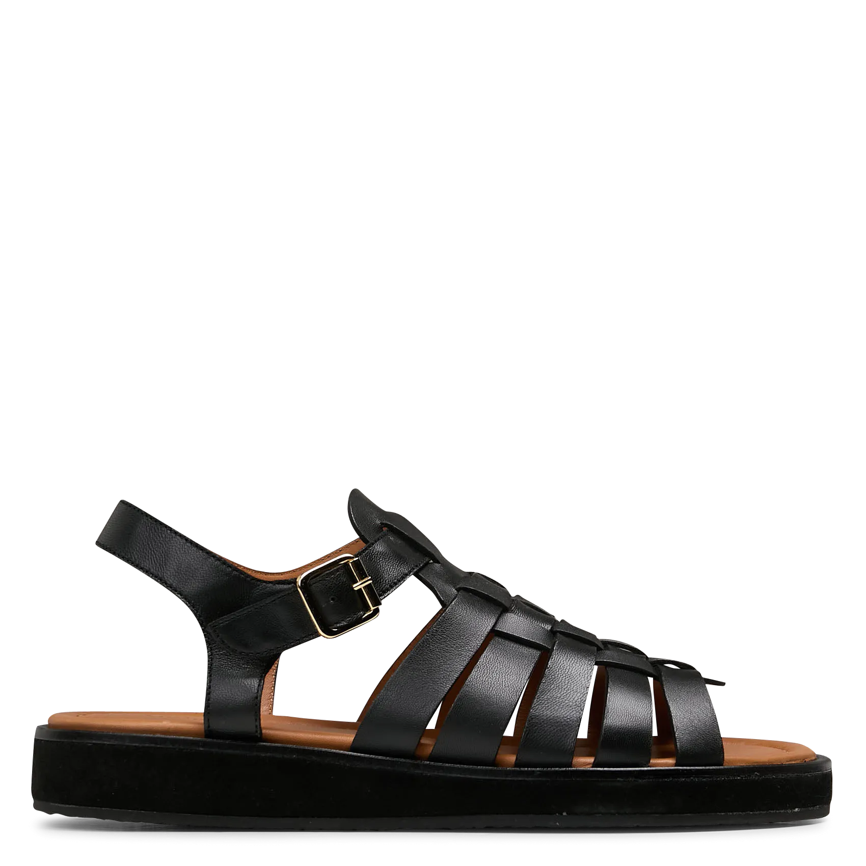 Sandales plates en cuir Noir OMAHA