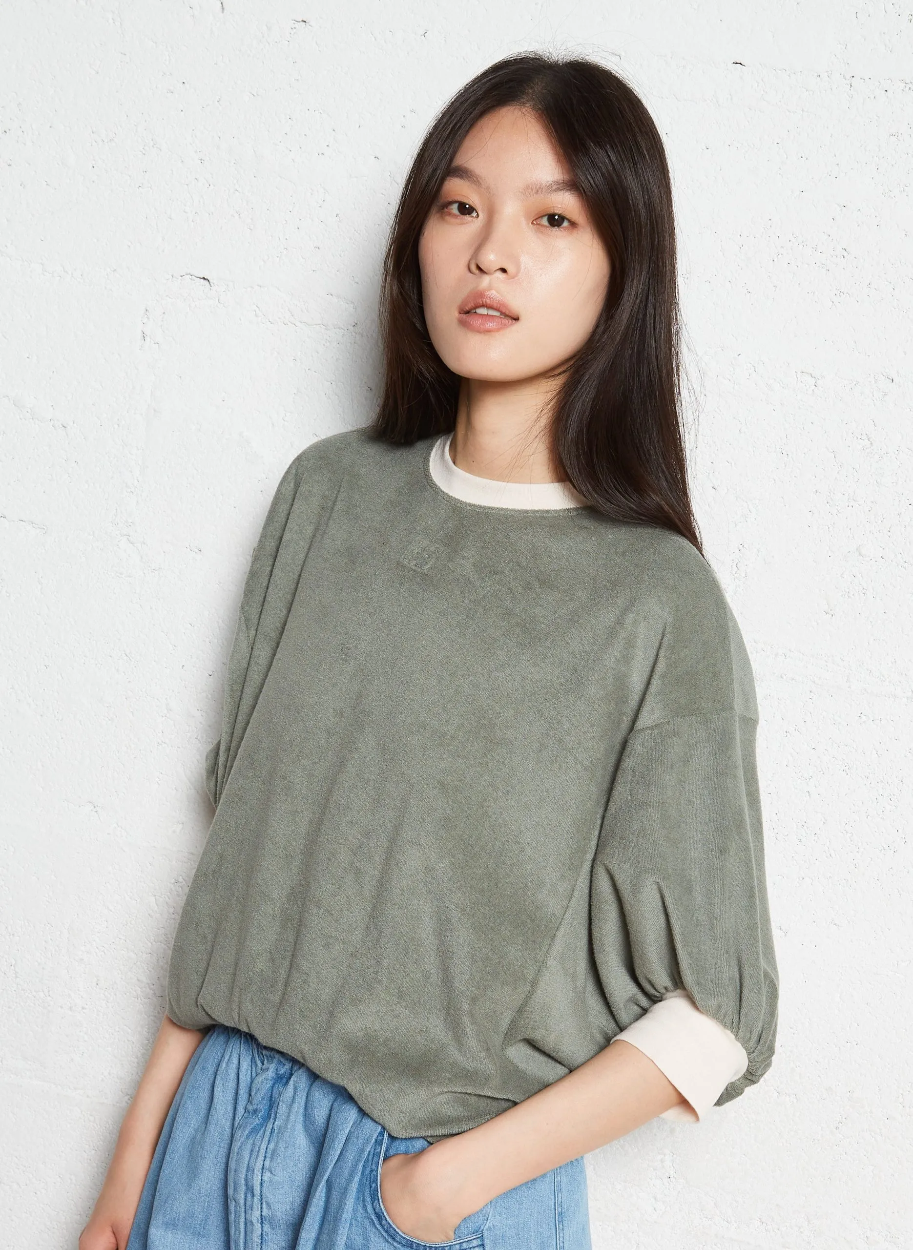 Sweatshirt oversize en coton mélangé Kaki FRISBY