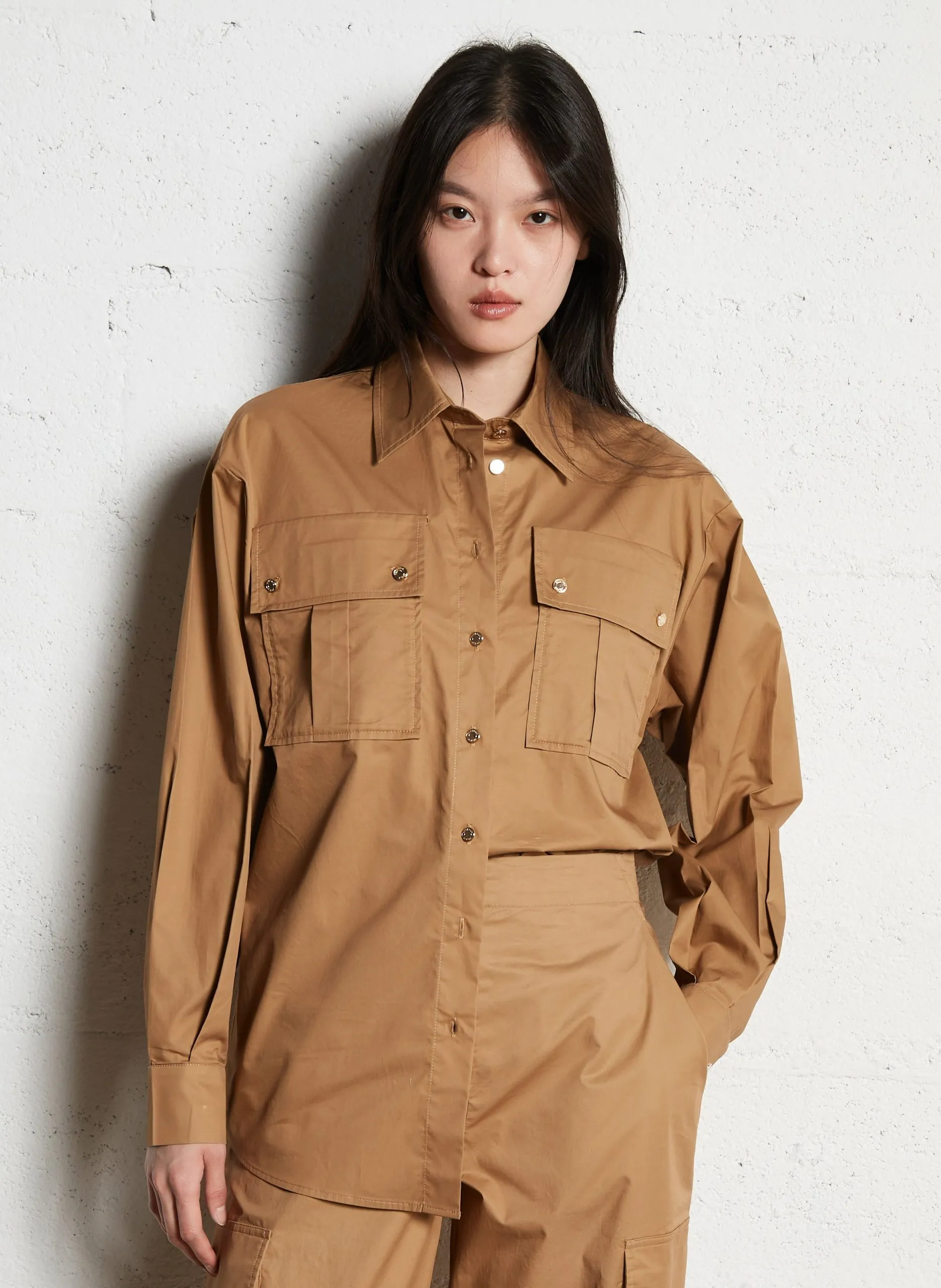 Chemise droite boutonnée en coton Beige CLOTA