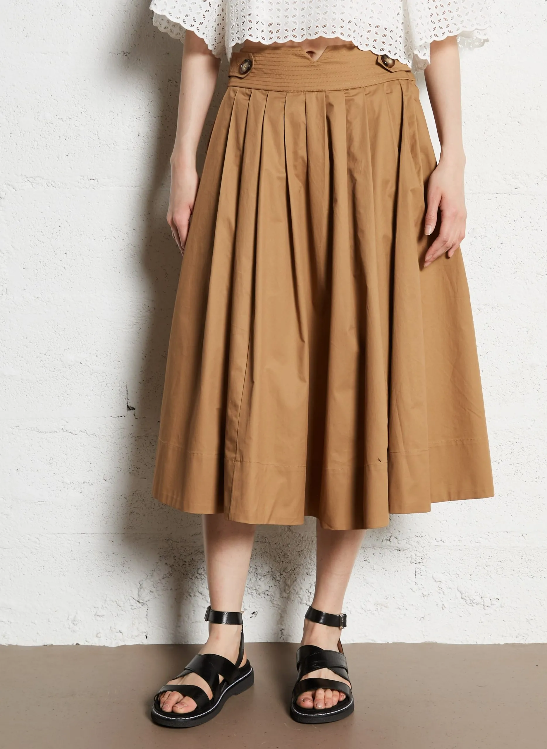 Jupe midi en coton Beige JULIET