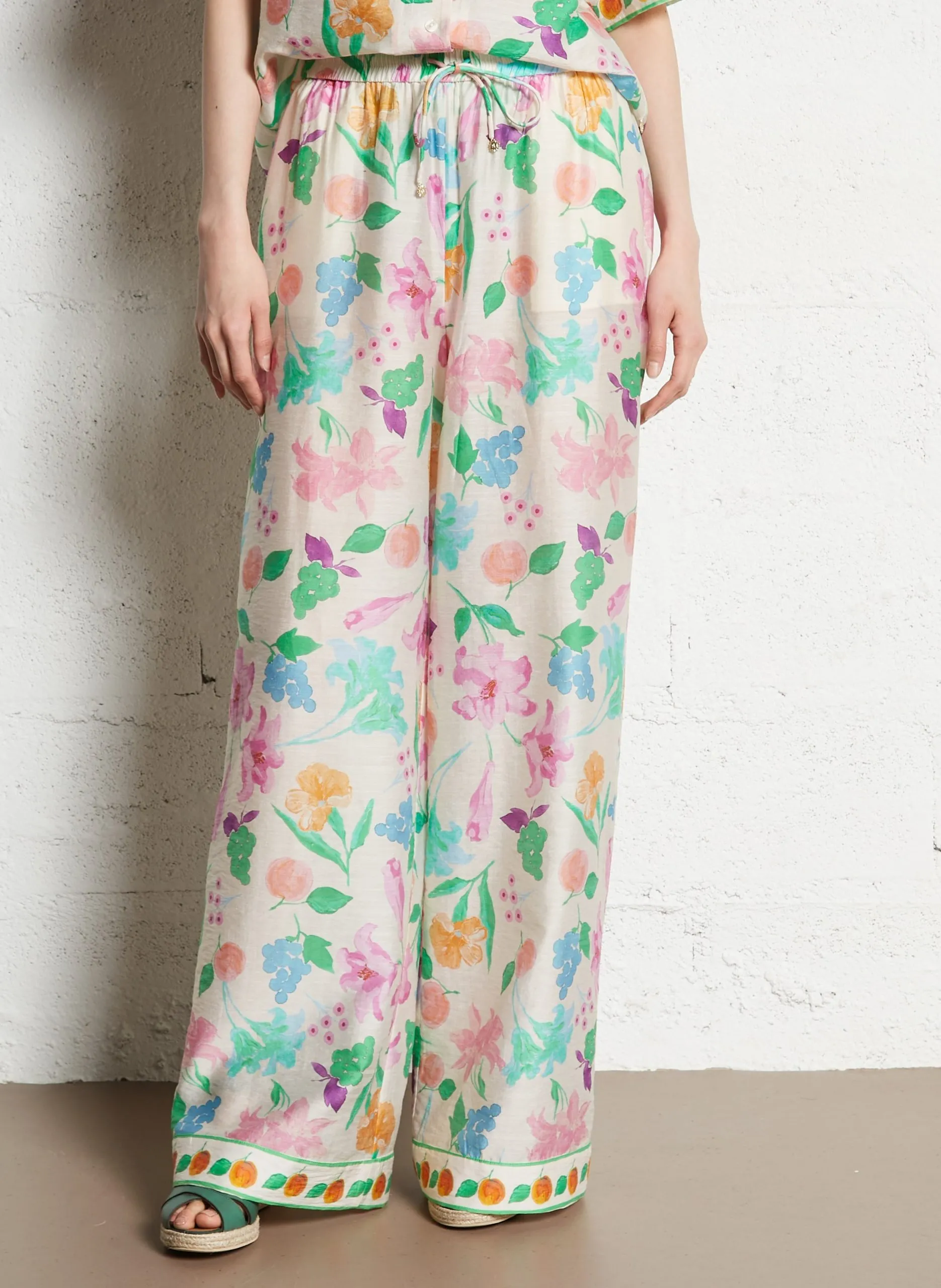 Pantalon large à imprimé floral Beige BRENT