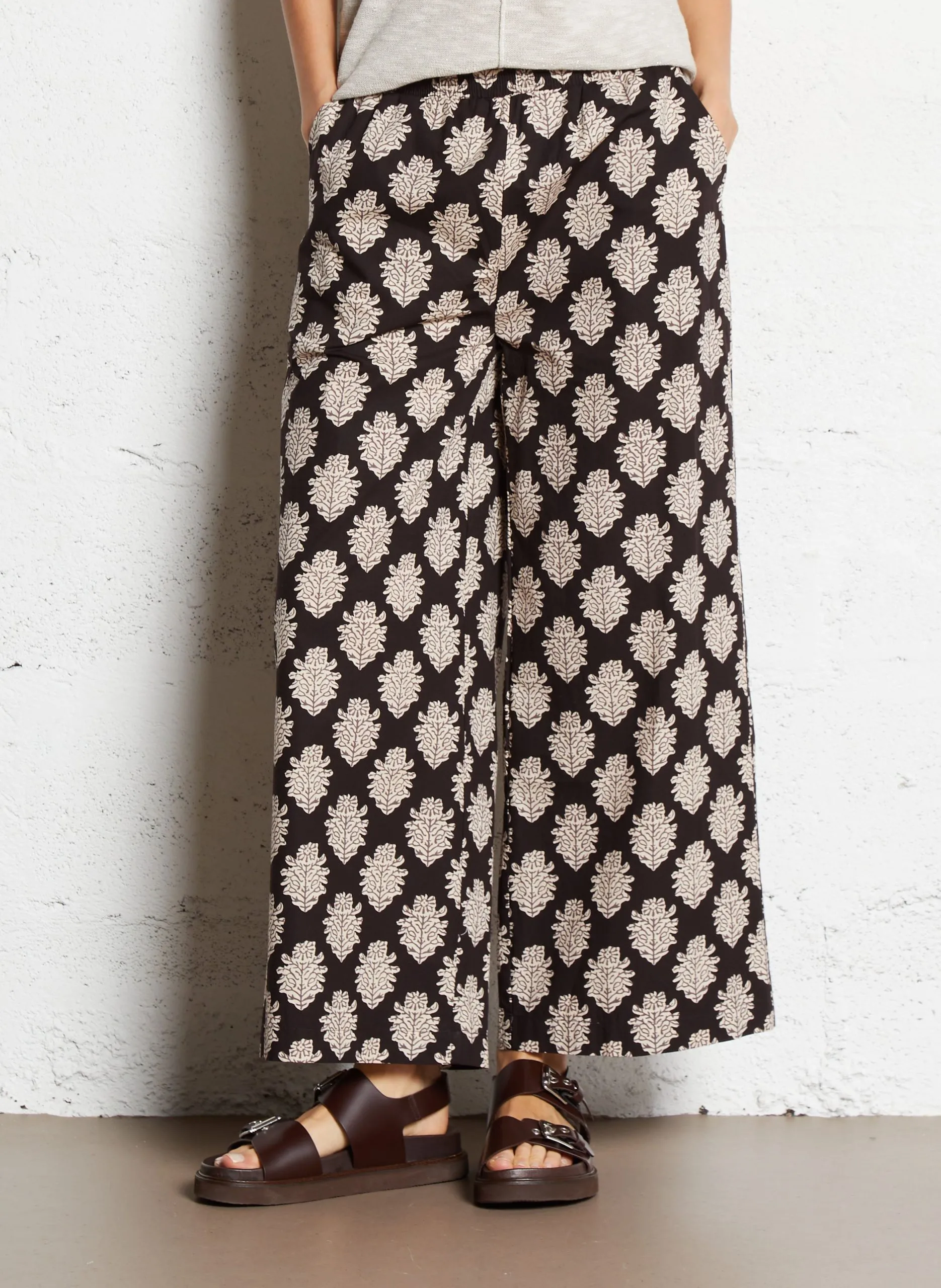 Pantalon taille haute imprimé Noir BERTHIE