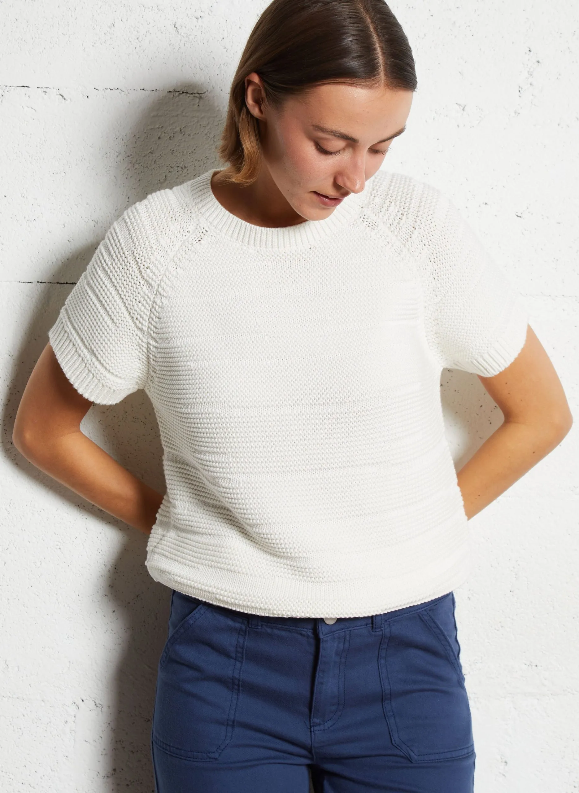 Pull droit en coton tricoté Blanc SALLY