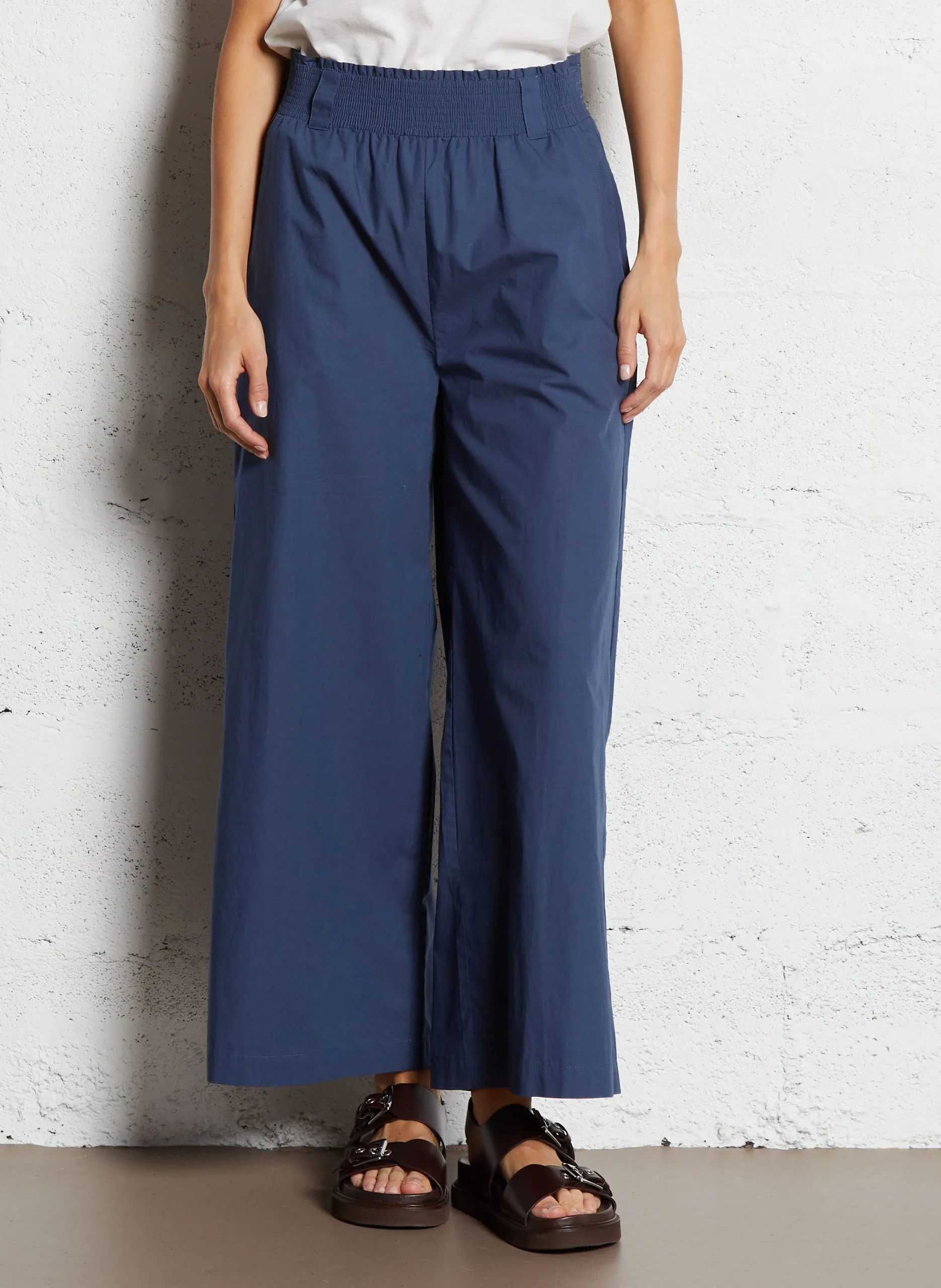 Pantalon large en coton Bleu BERTHIE
