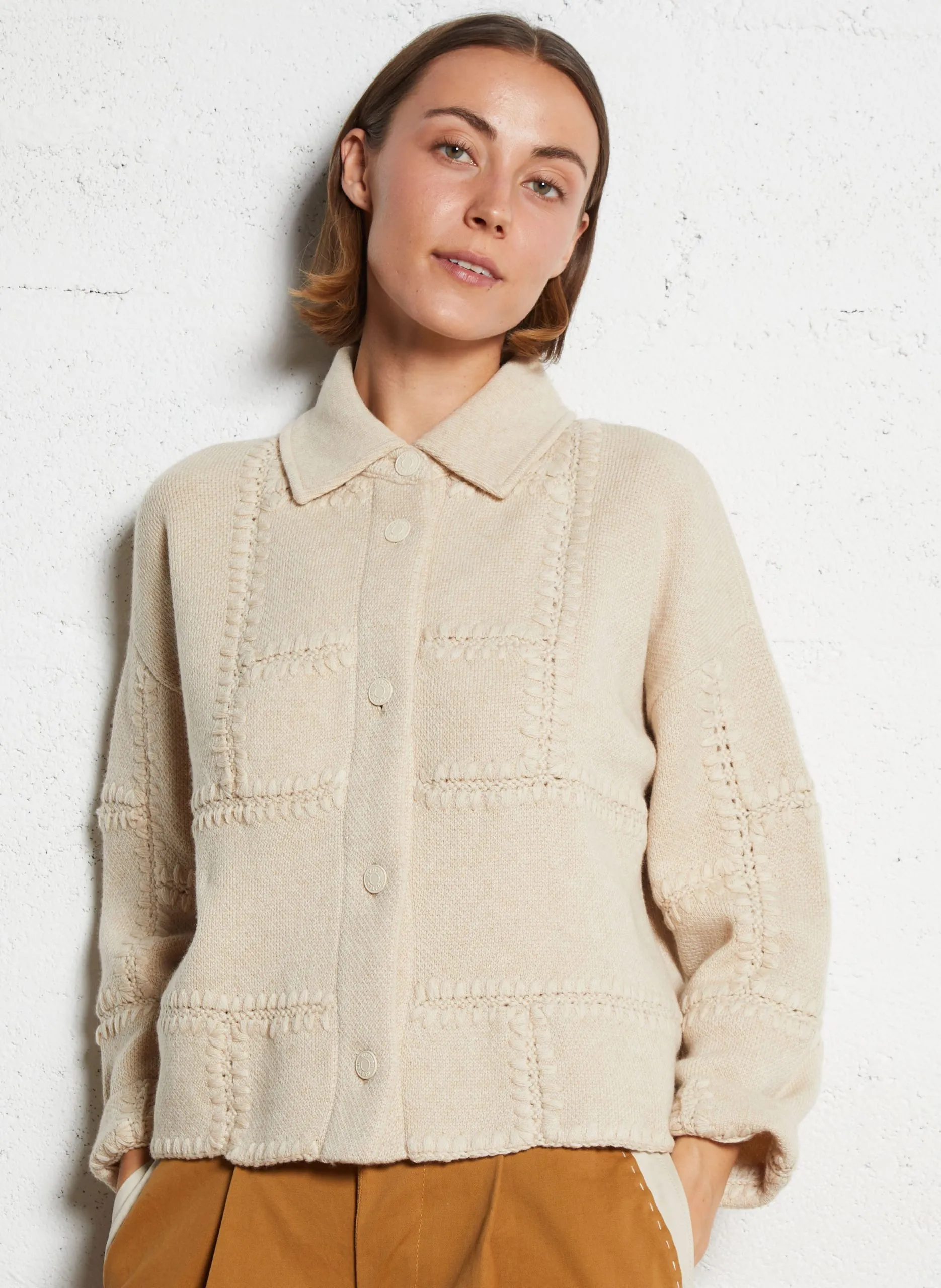 Veste ample col classique en cachemire Beige JANET SOLID