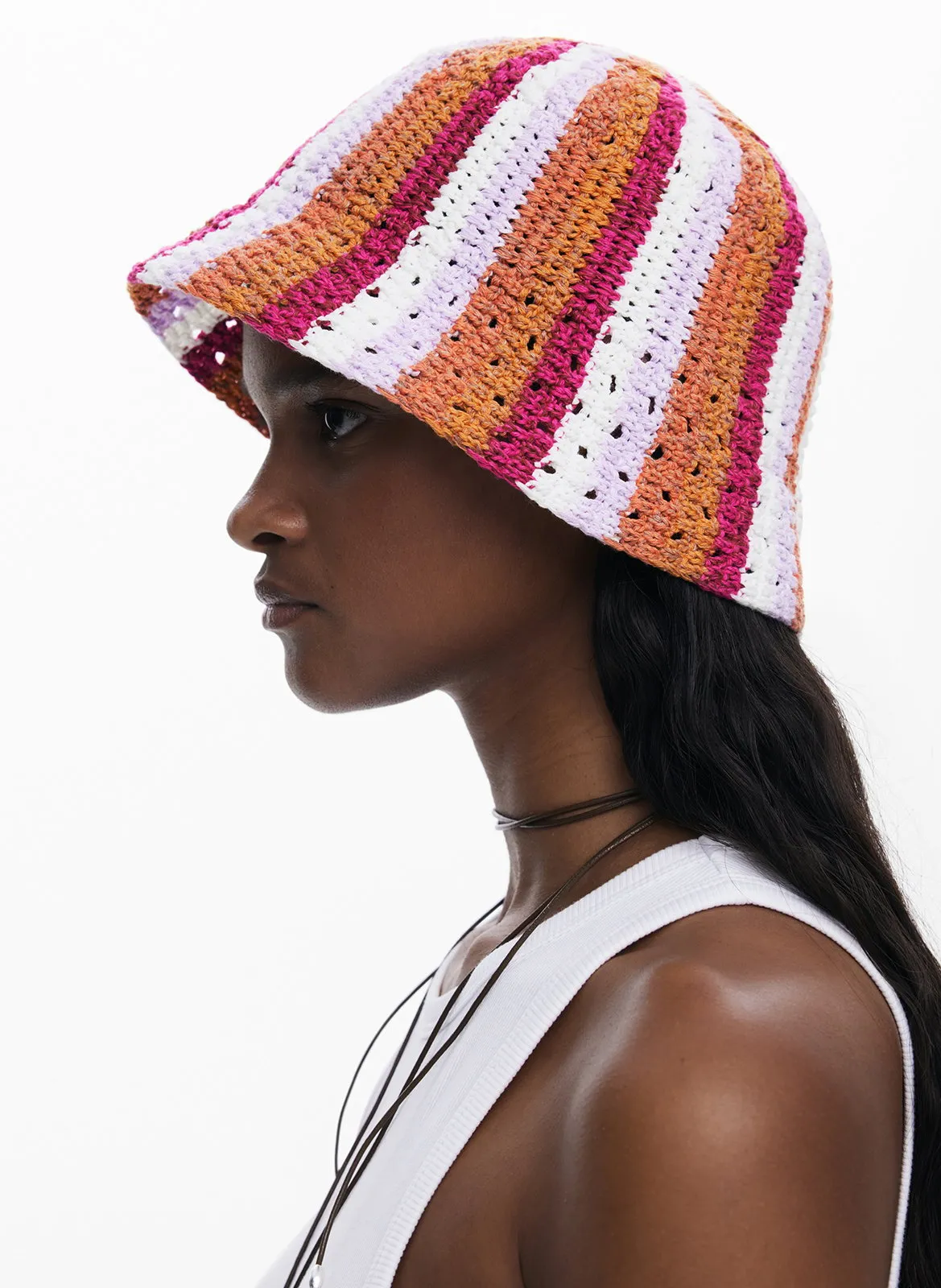 Bob en coton mélangé rayé Rouge