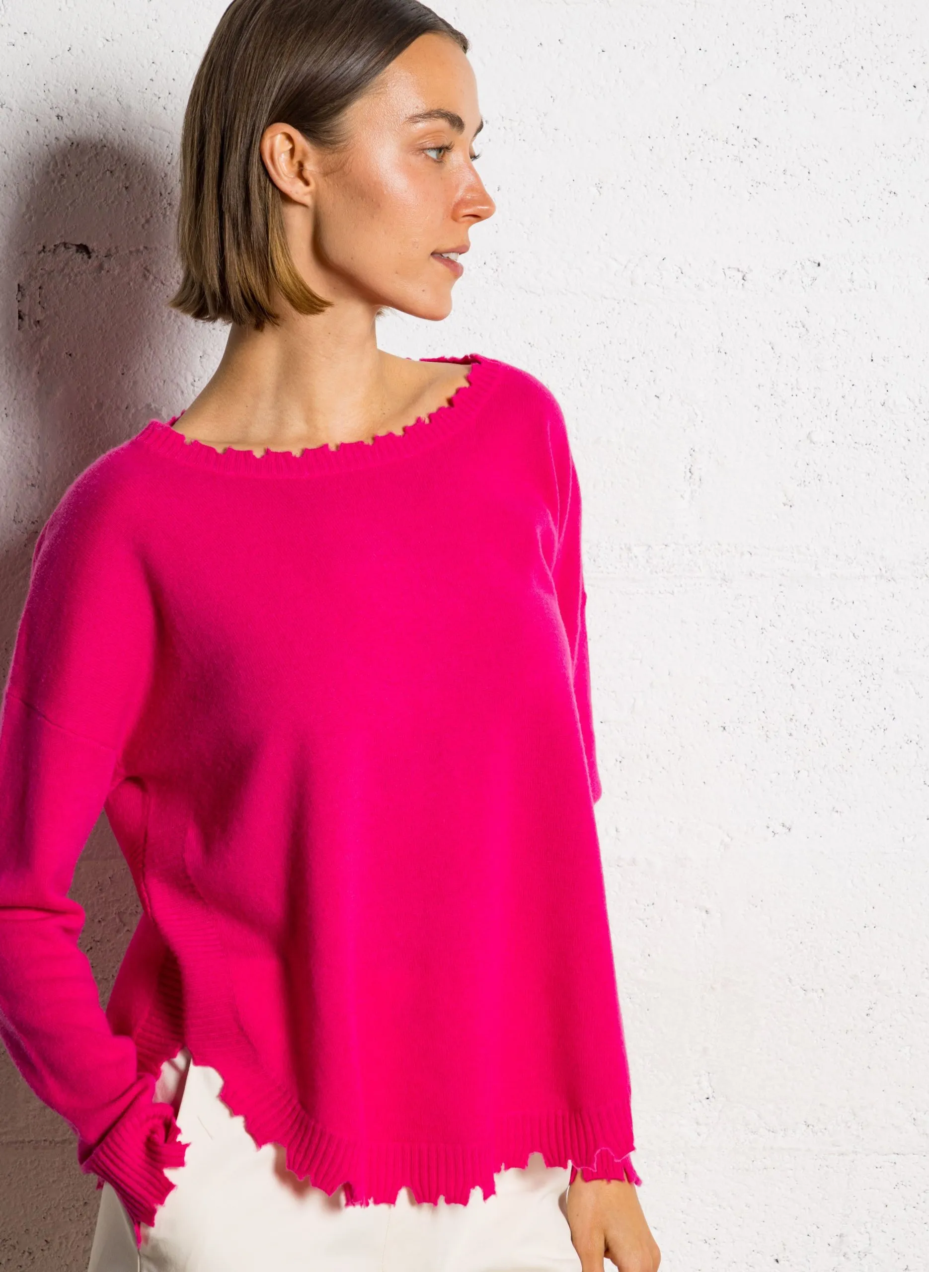Pull oversize en cachemire maillé Rose MELA