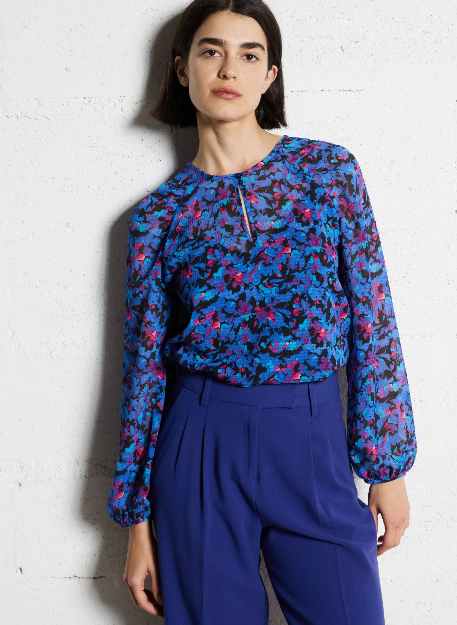 Top droit col rond Bleu CIARA