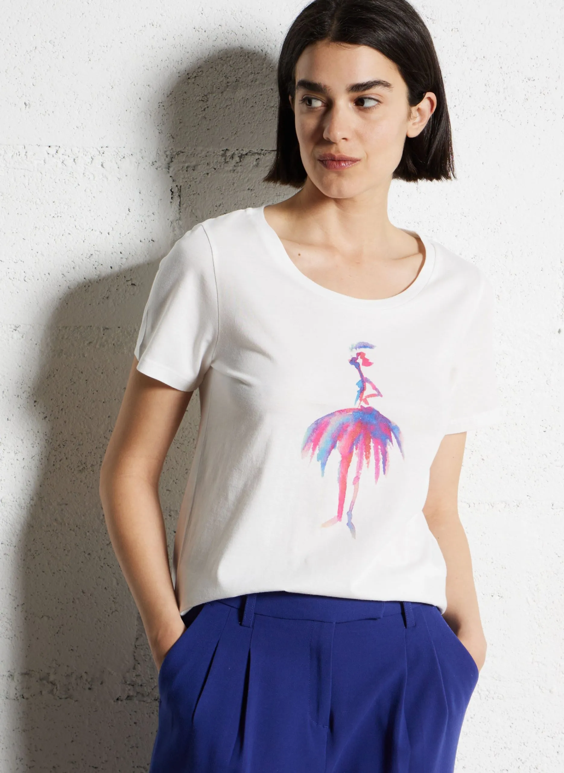 Tee-shirt sérigraphié en coton Rose MADIE