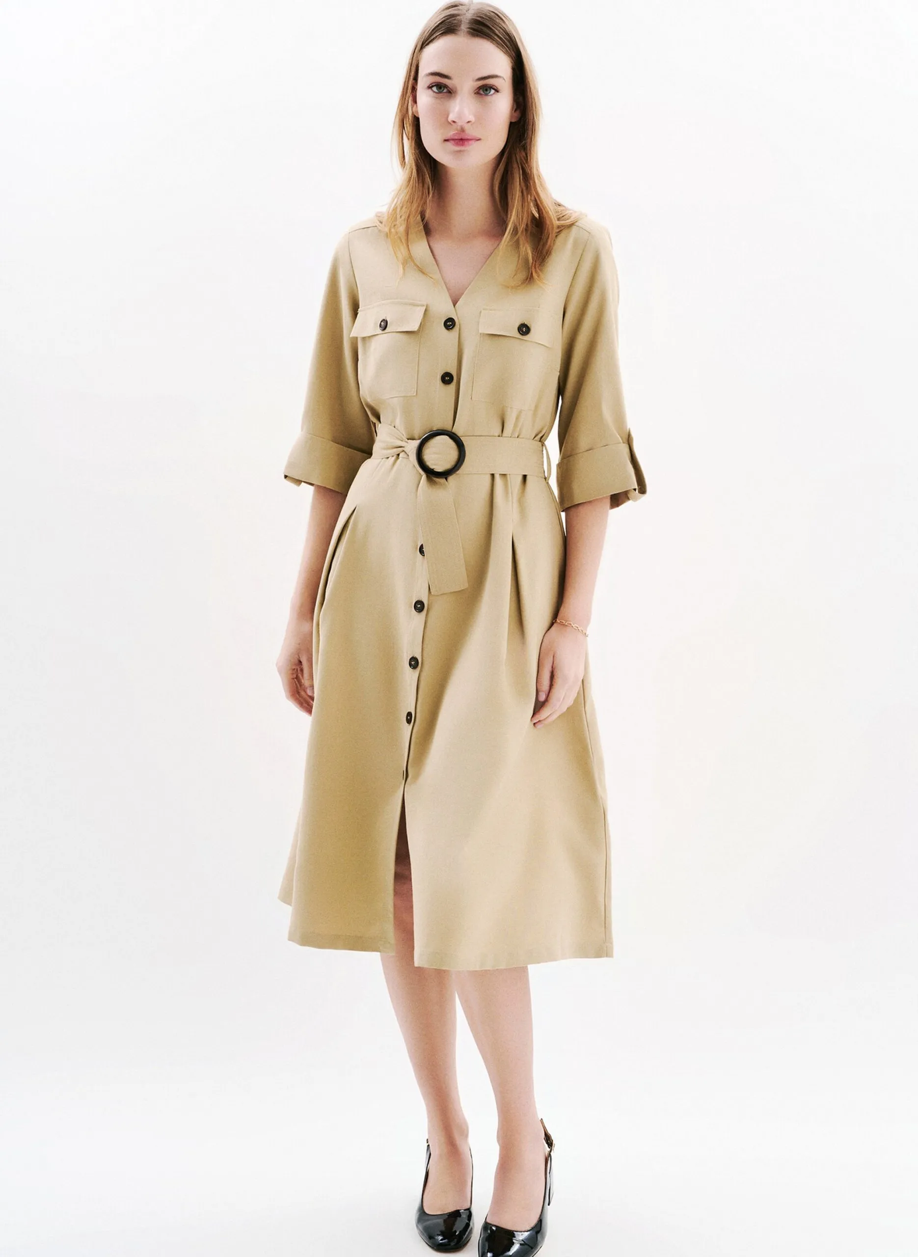 Robe midi col V Marron 251R-RSARAH