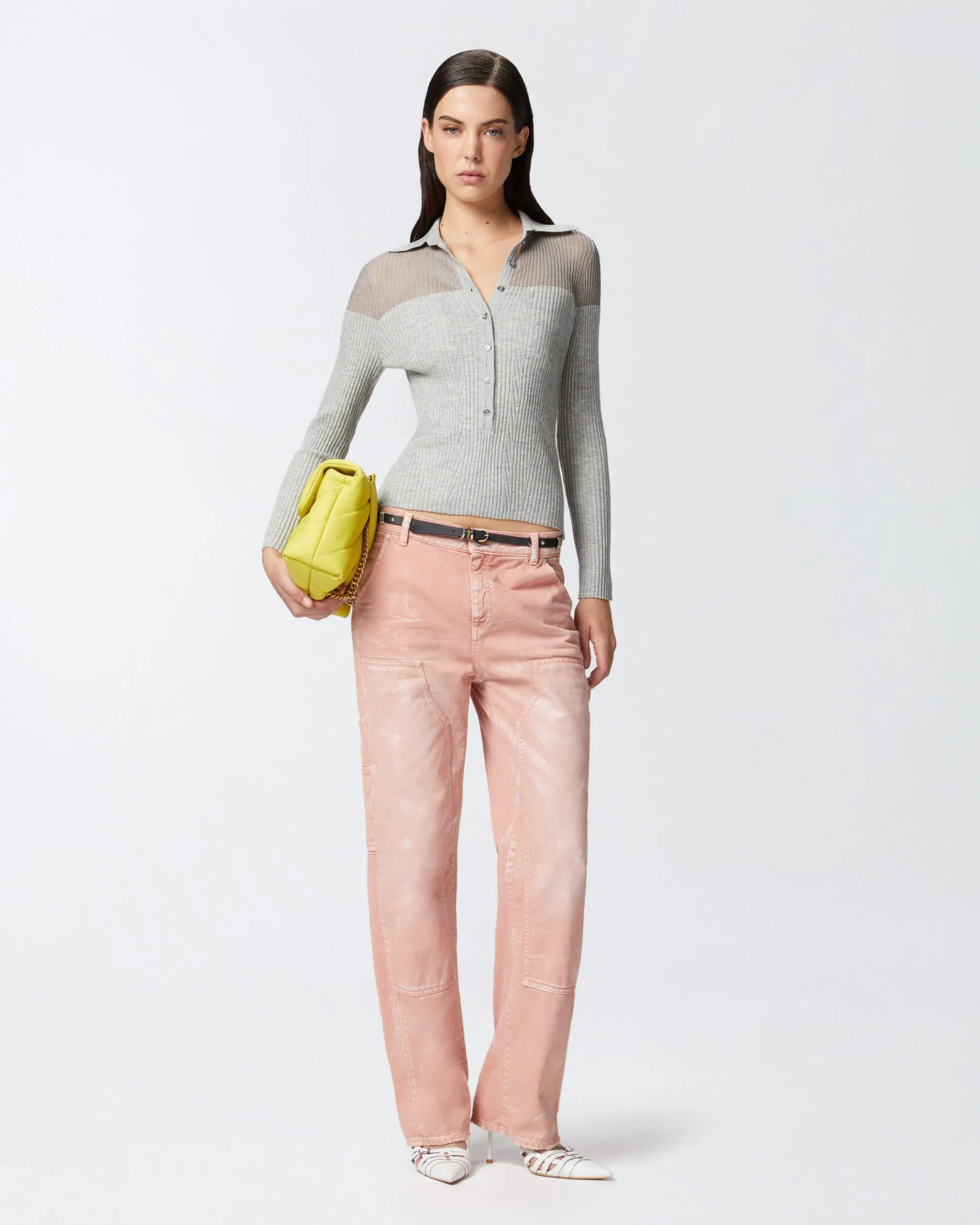 Jean workwear en bull de coton usé Multicolore