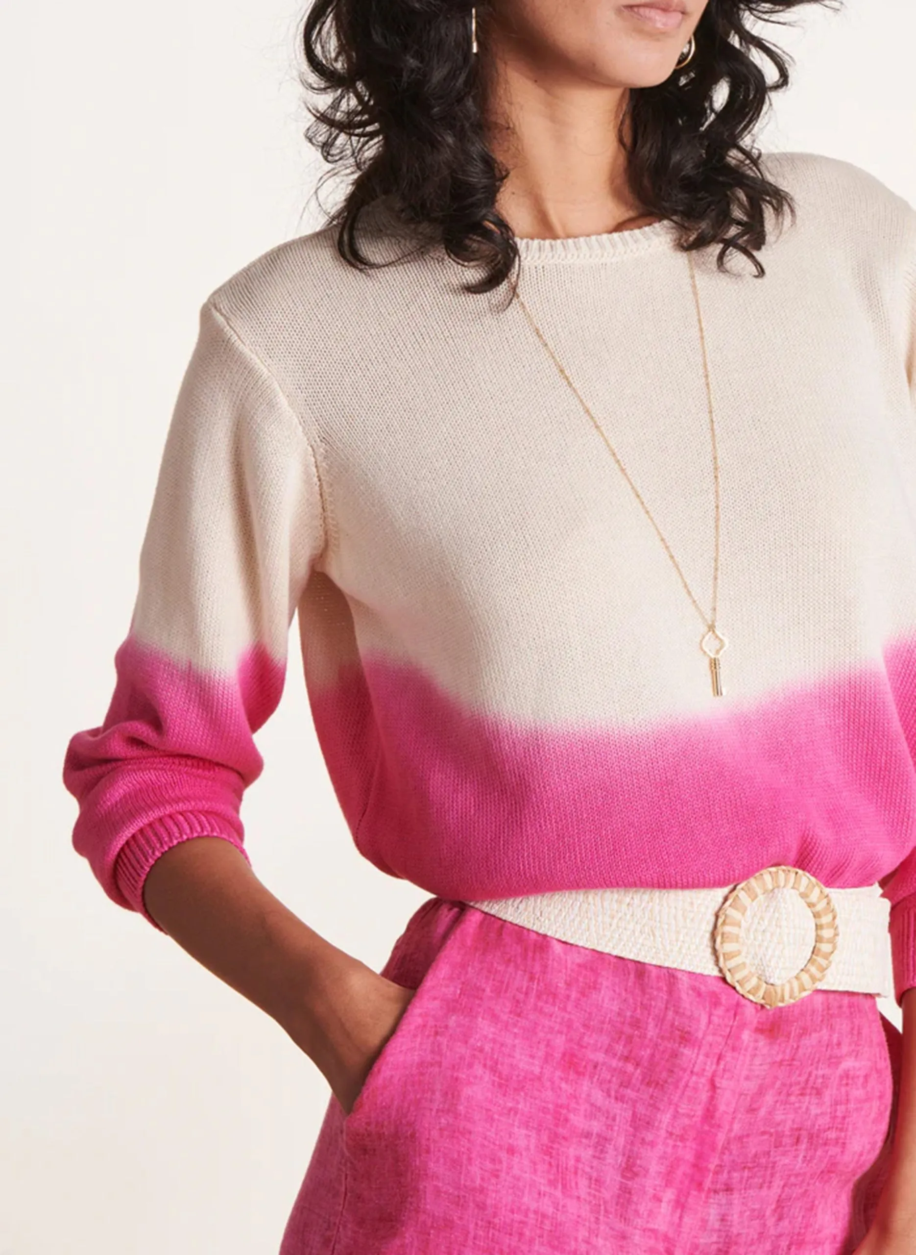Pull court dégradé à manches longues Rose