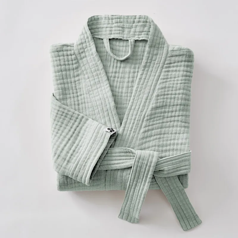 Peignoir kimono mixte gaze de coton unie gaïa Bleu