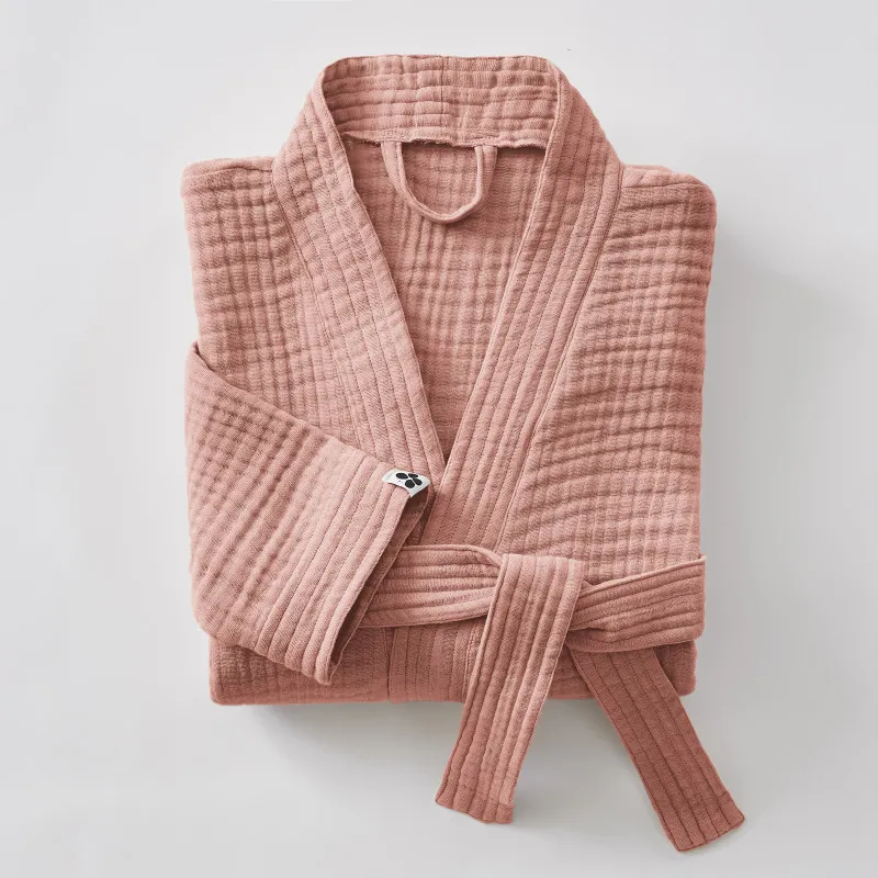 Peignoir kimono mixte gaze de coton unie gaïa Rose
