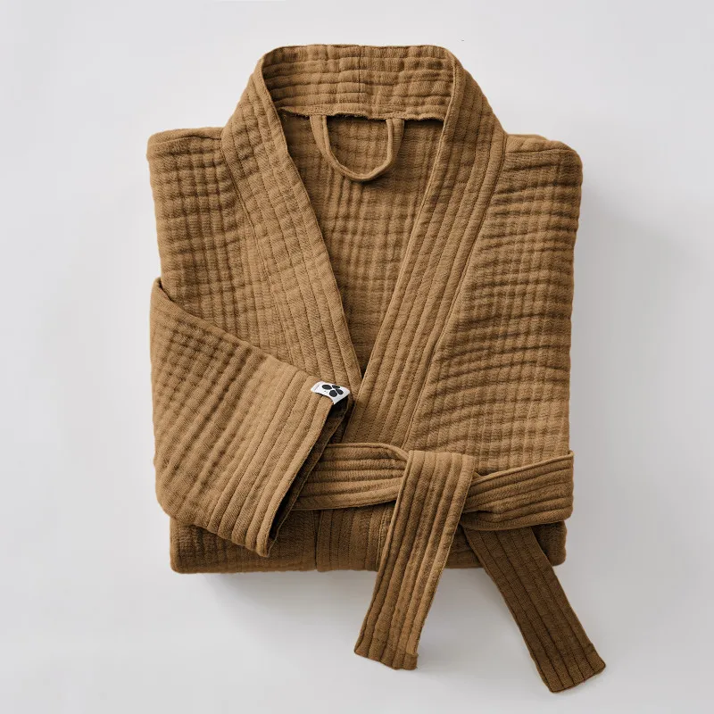 Peignoir kimono mixte gaze de coton unie gaïa Marron