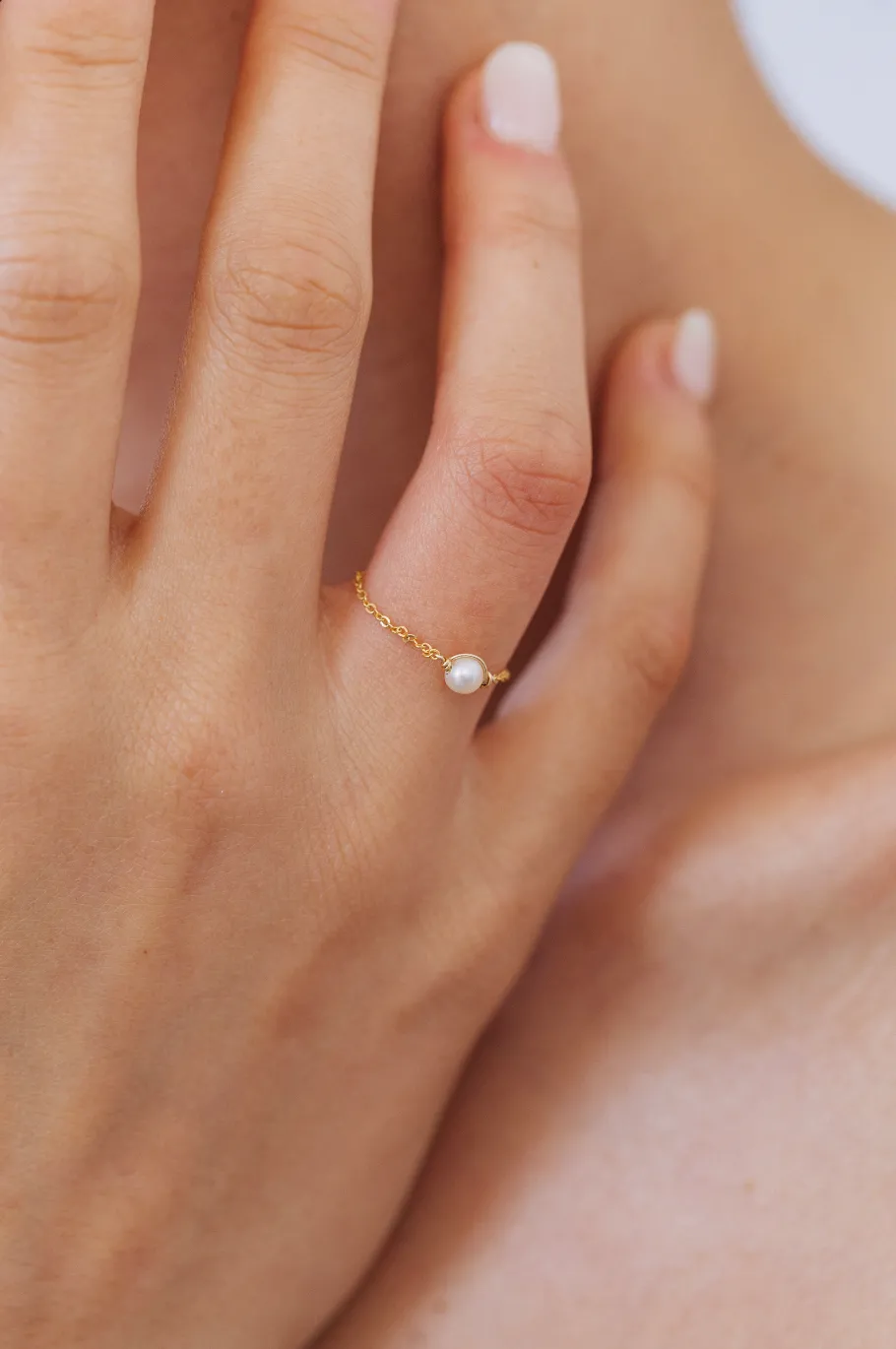 Bague chaînette perle Blanc BAGUE CHAÎNETTE PERLE