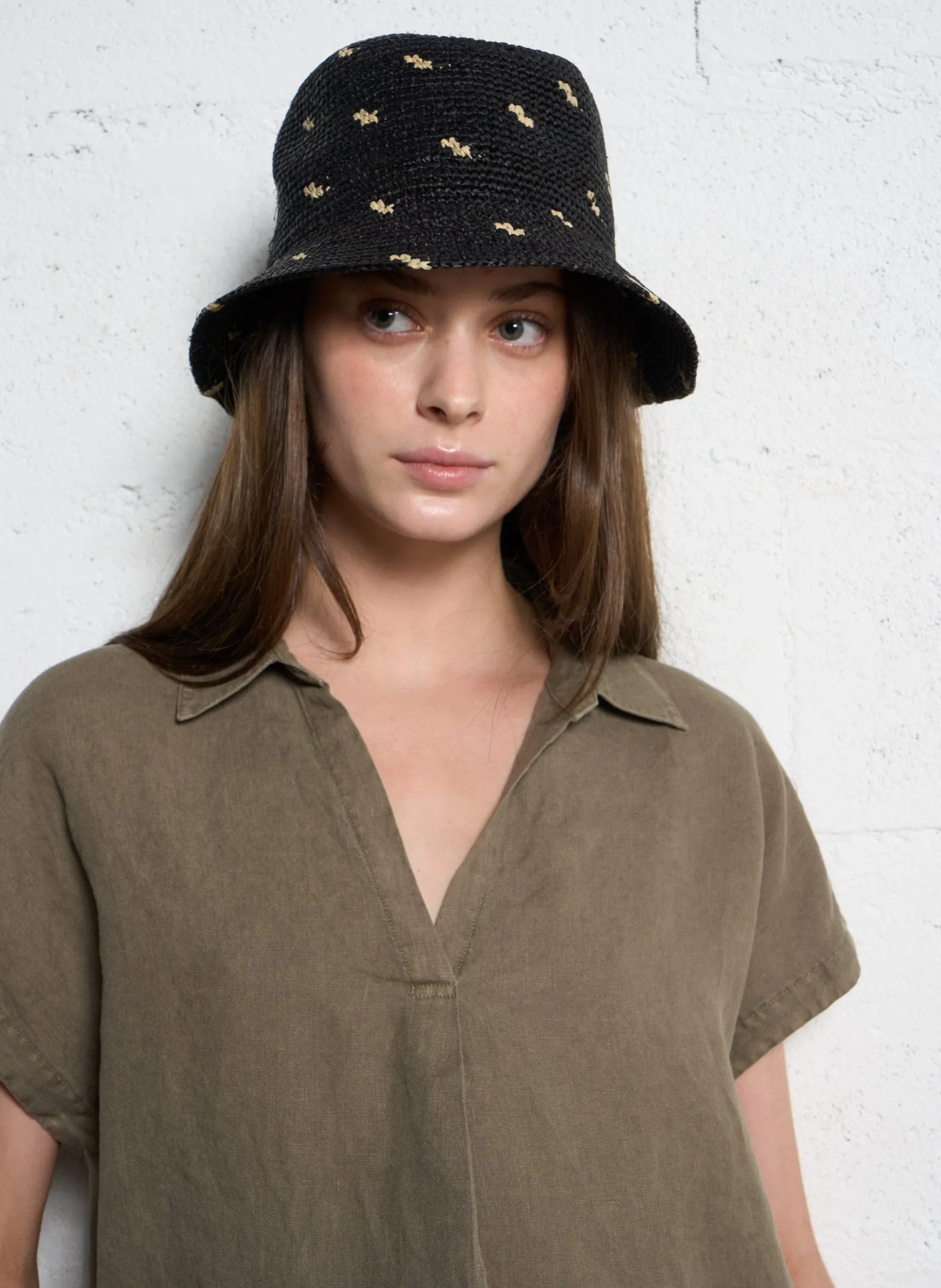 Chapeau réglable en raphia jacquard Noir COME