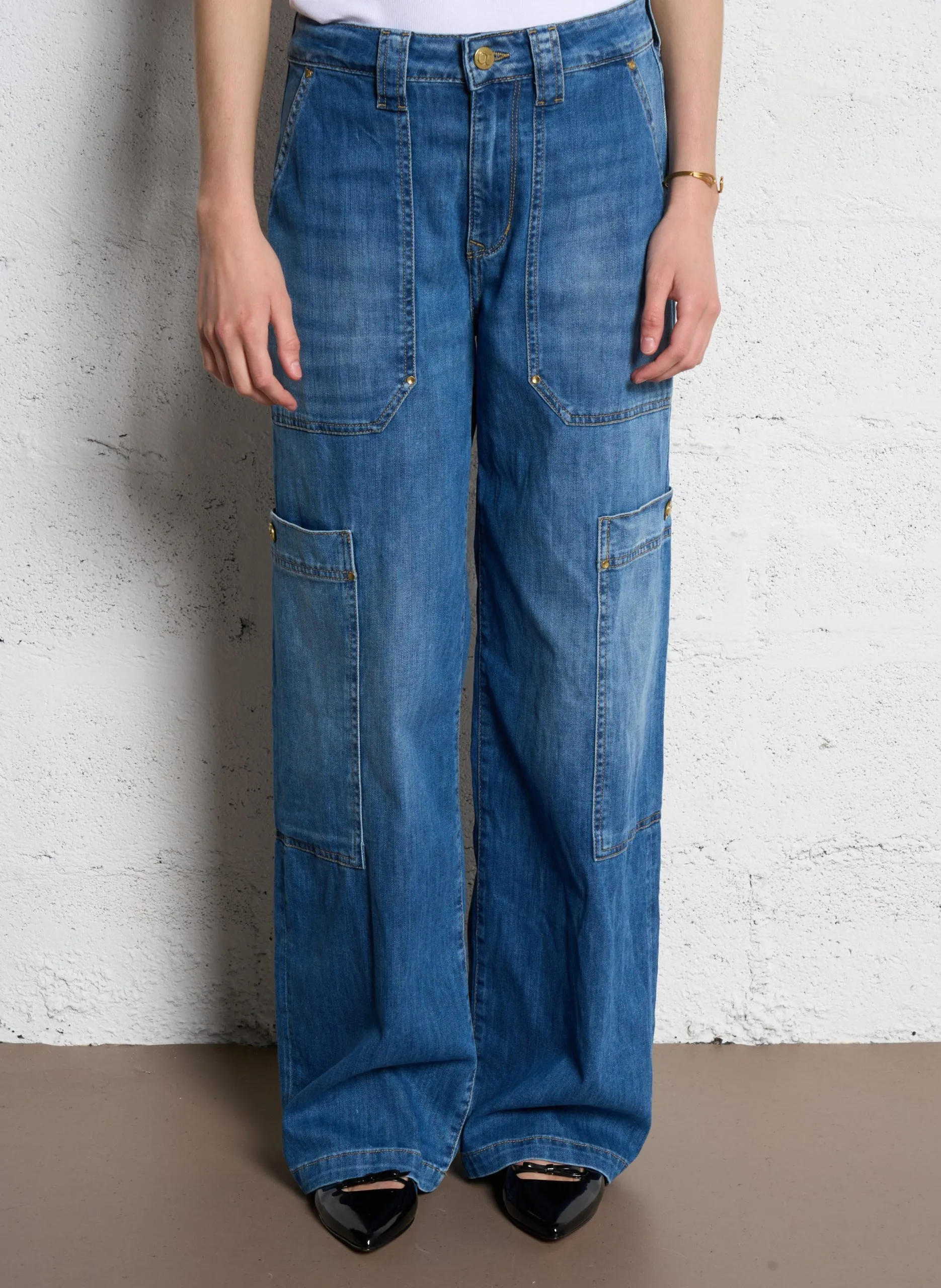 Jean cargo en coton mélangé Bleu HOLLY