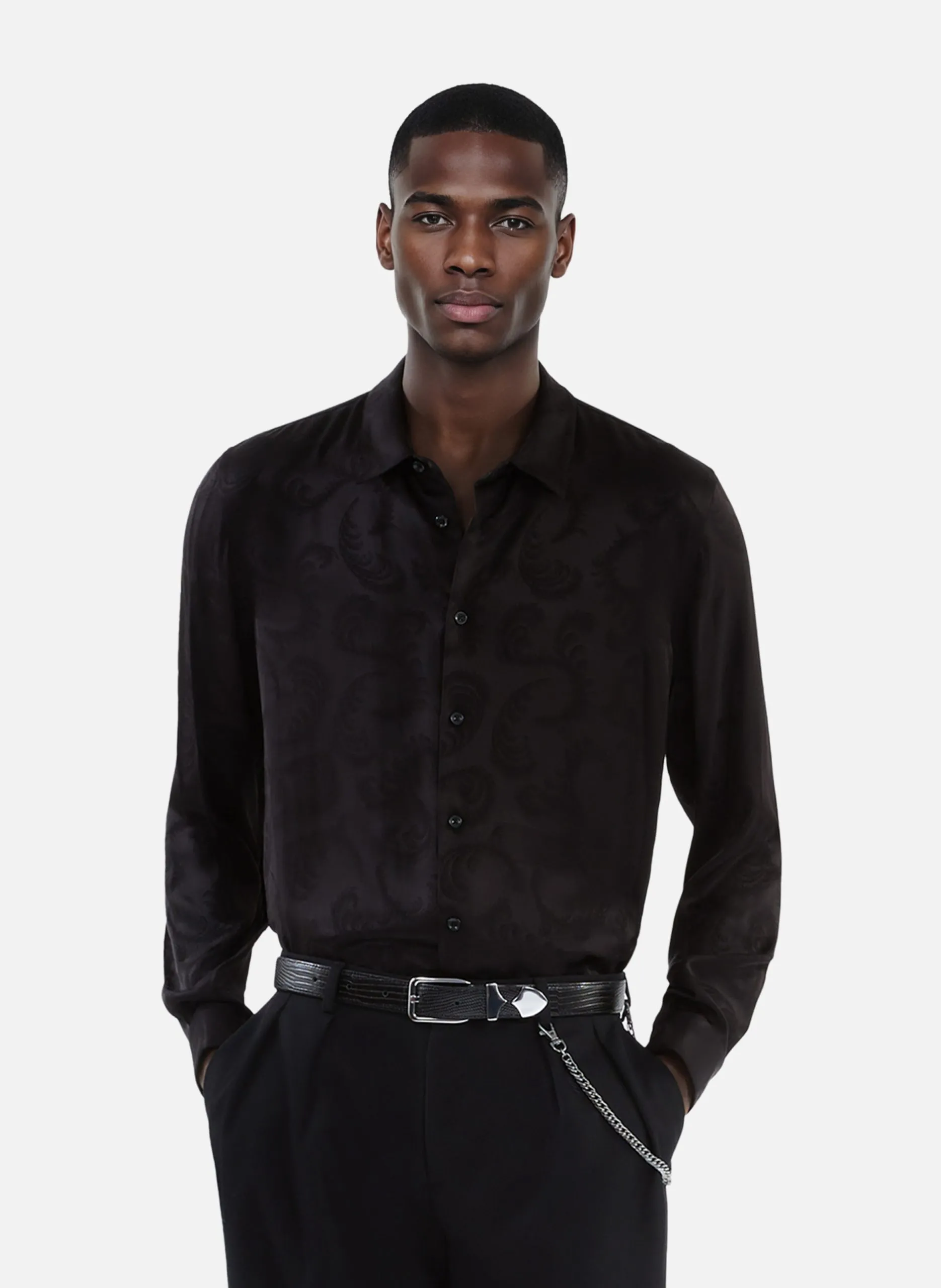 Chemise jacquard plumes Noir