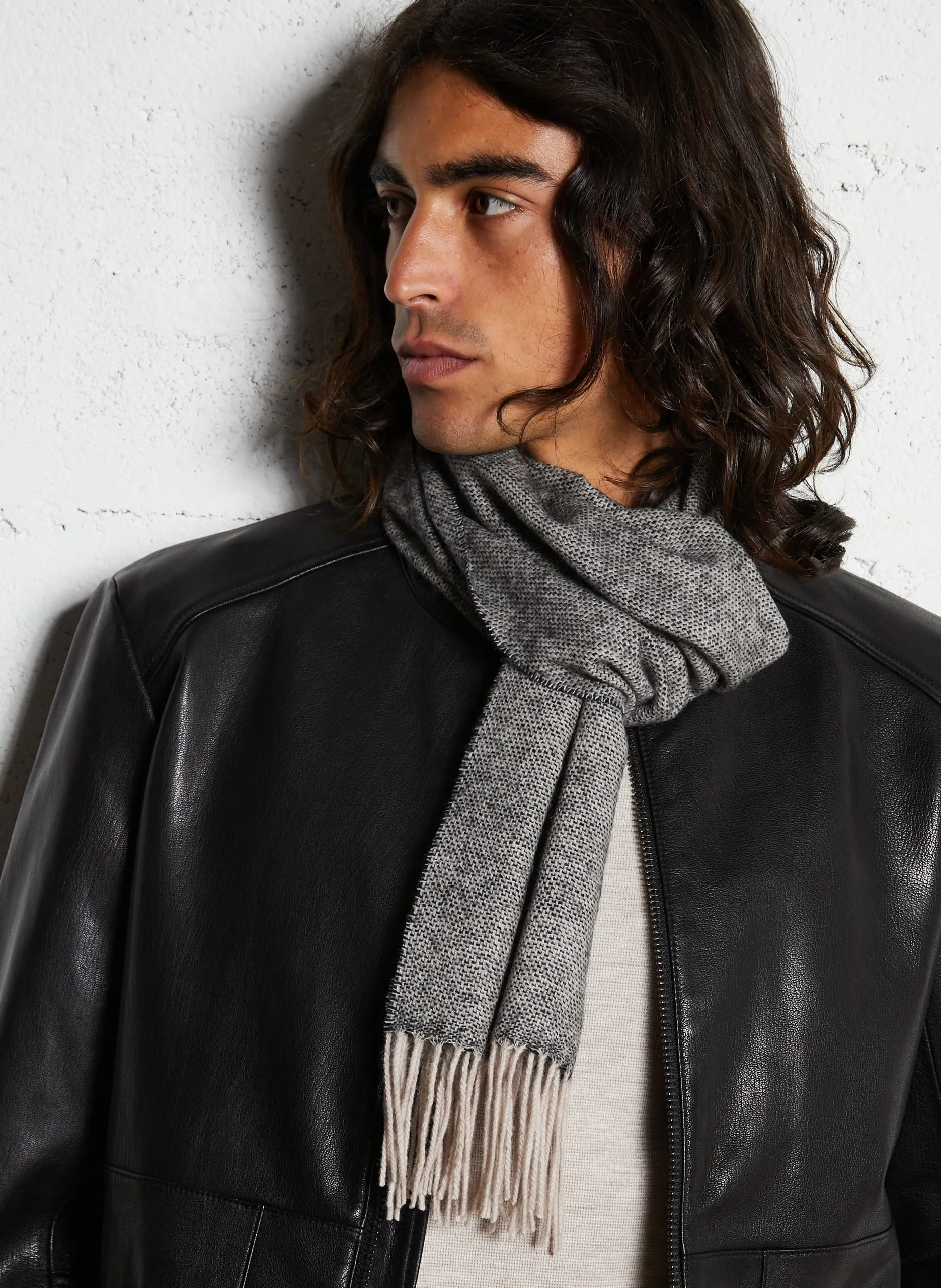 Chèche à franges en laine mélangée Marron