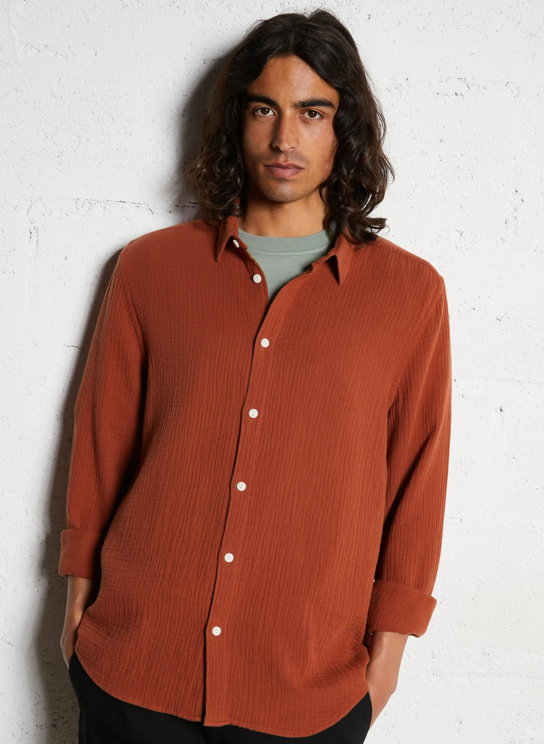 Chemise col classique en coton Marron LOUISIANE